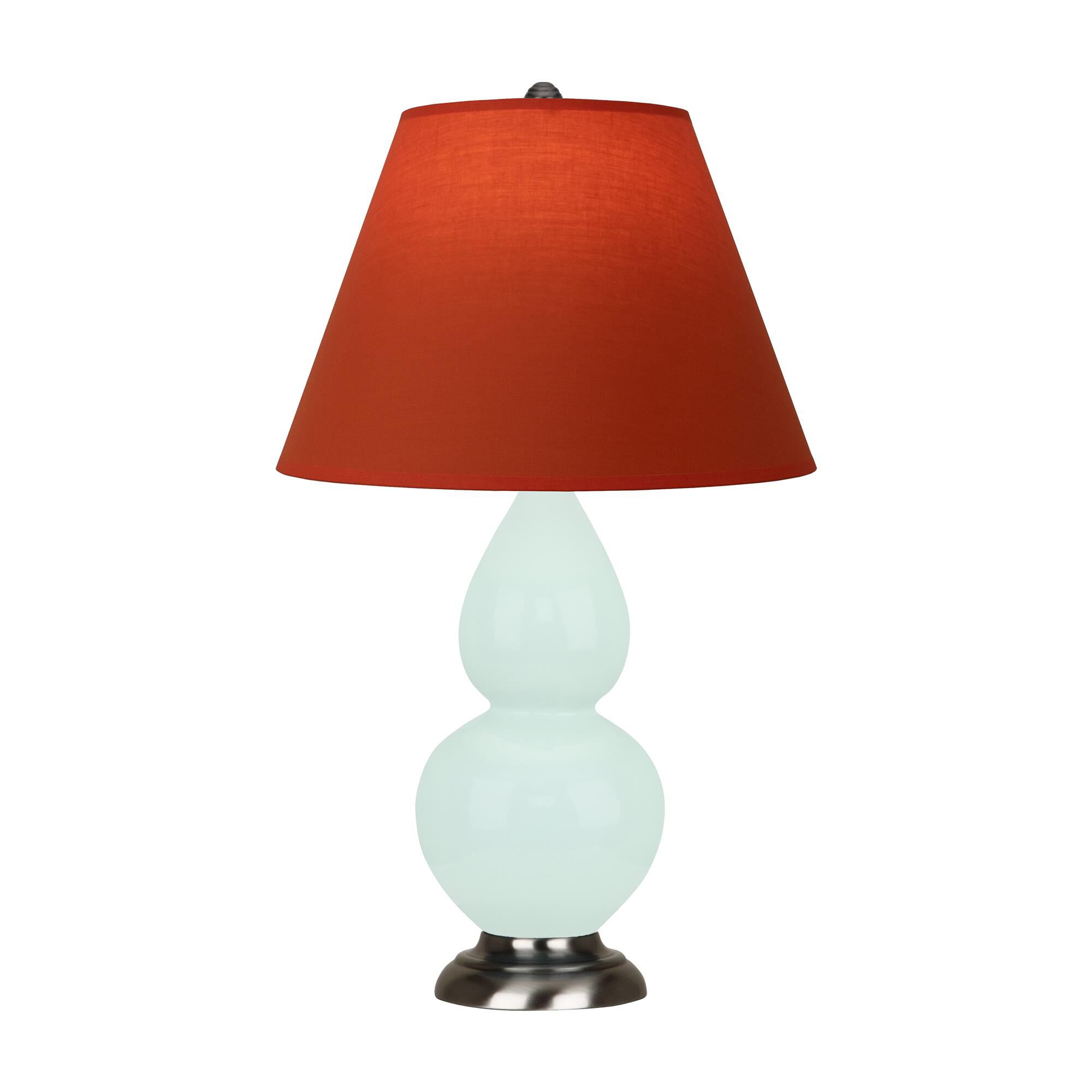 Shown in Mint Glazed finish and Tangerine and Taupe Lining shade and Antique Silver accent