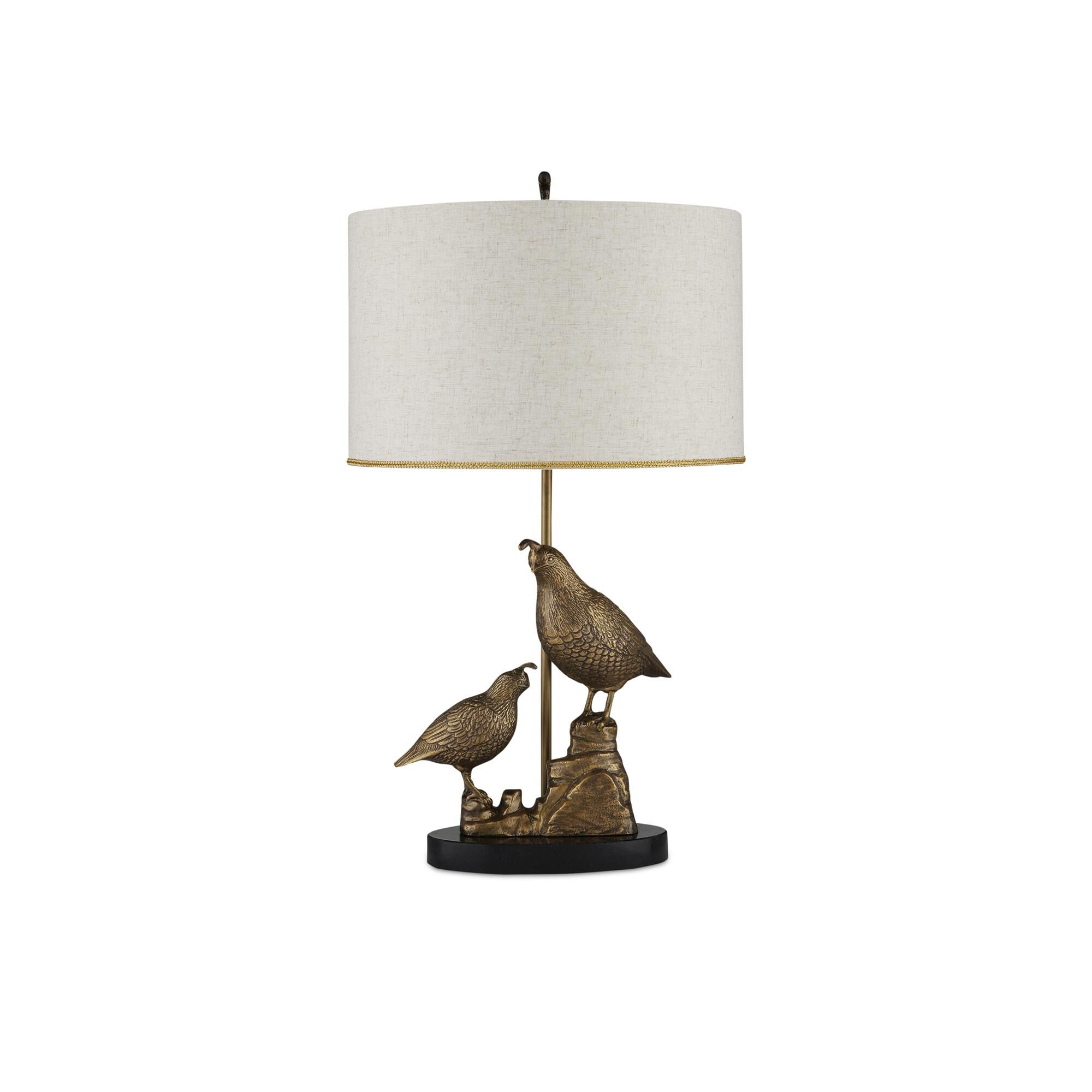 Shown in Antique Brass/Black finish and Natural Linen With Gold Foil Lining shade