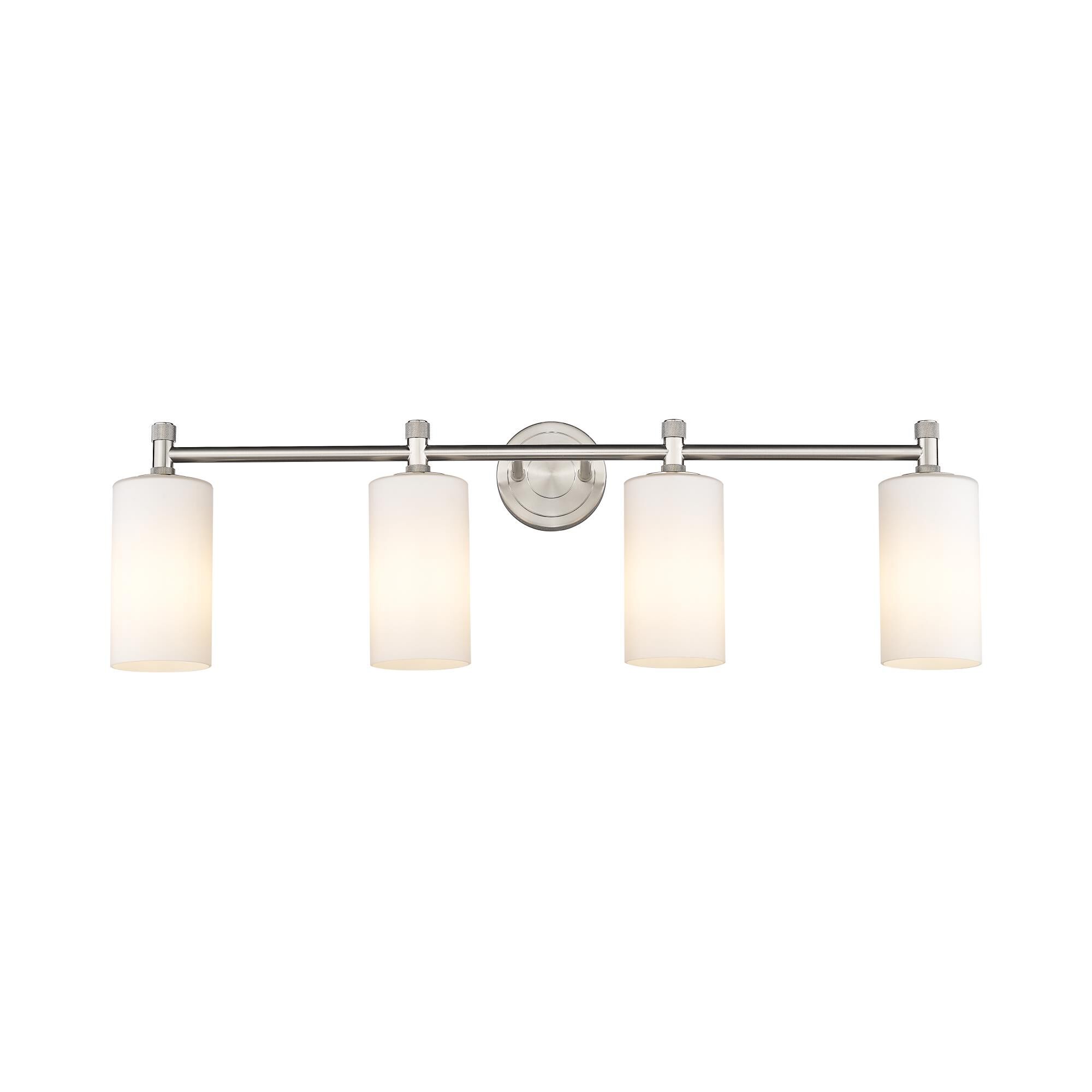 Shown in Satin Nickel finish and Matte White glass and Matte White Glass shade