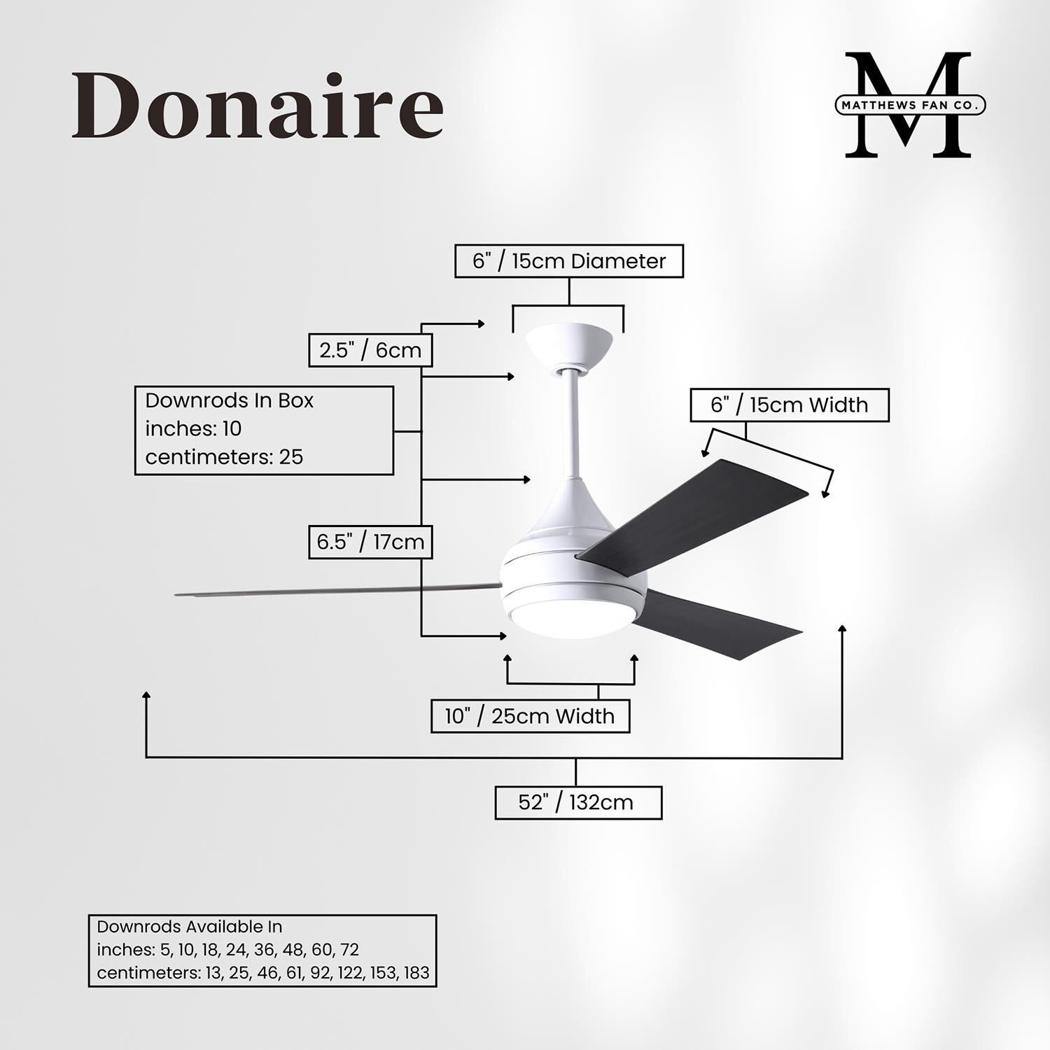 Donaire Outdoor Coastal Wet Rated 52 Inch Ceiling Fan with Light Kit by Matthews Fan Company