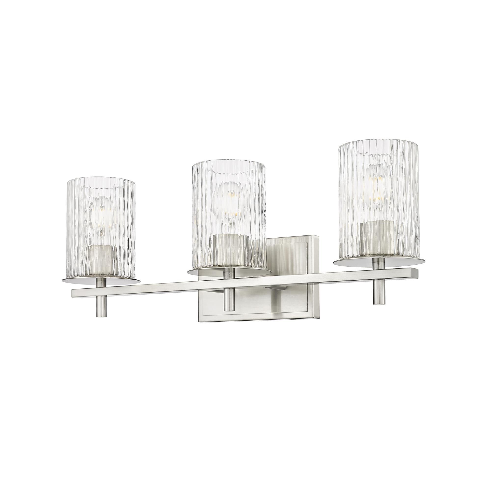 Shown in Brushed Nickel finish and Clear + Etched Opal glass and Clear + Etched Opal shade