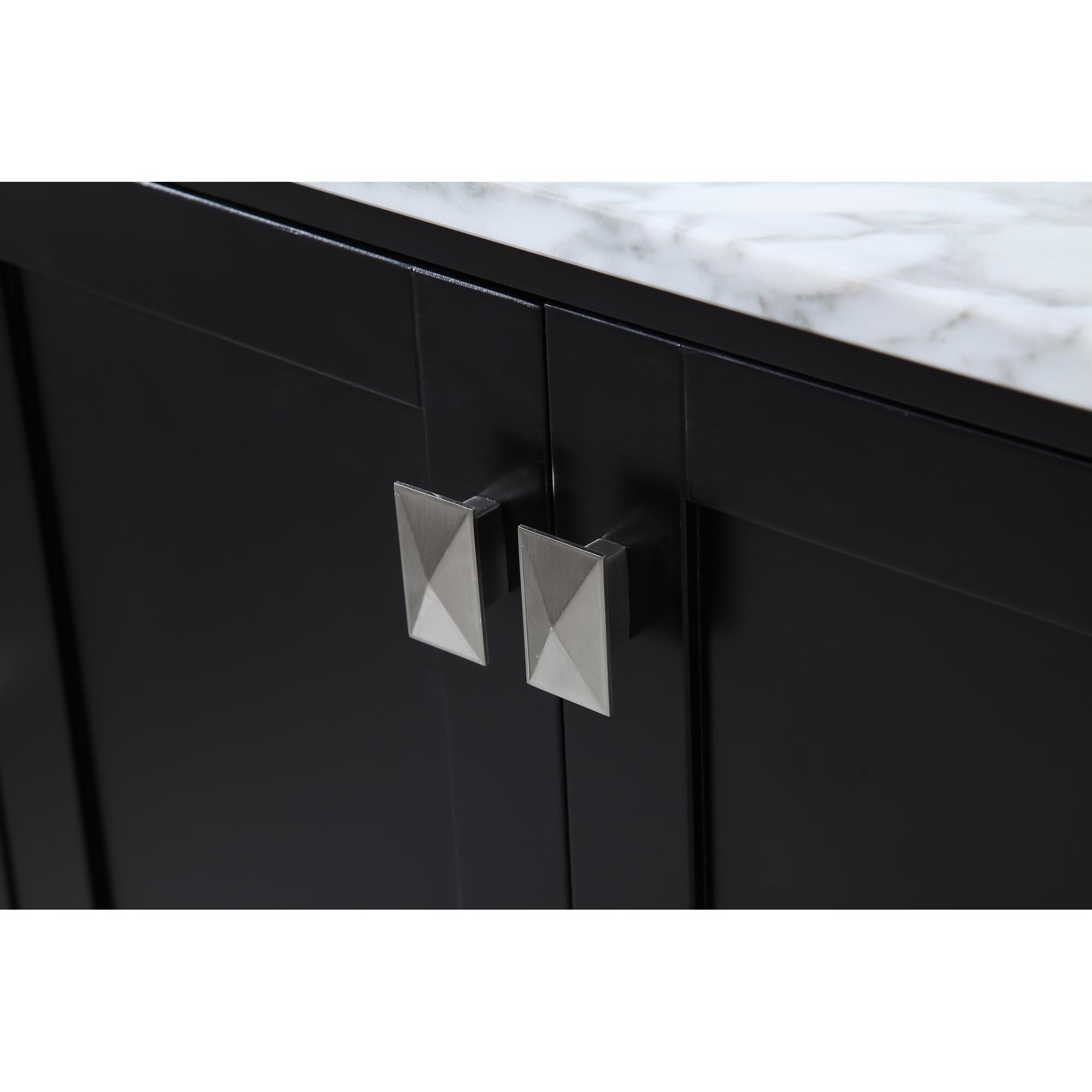 Shown in Black And Brushed Nickel With Carrara White Marble finish