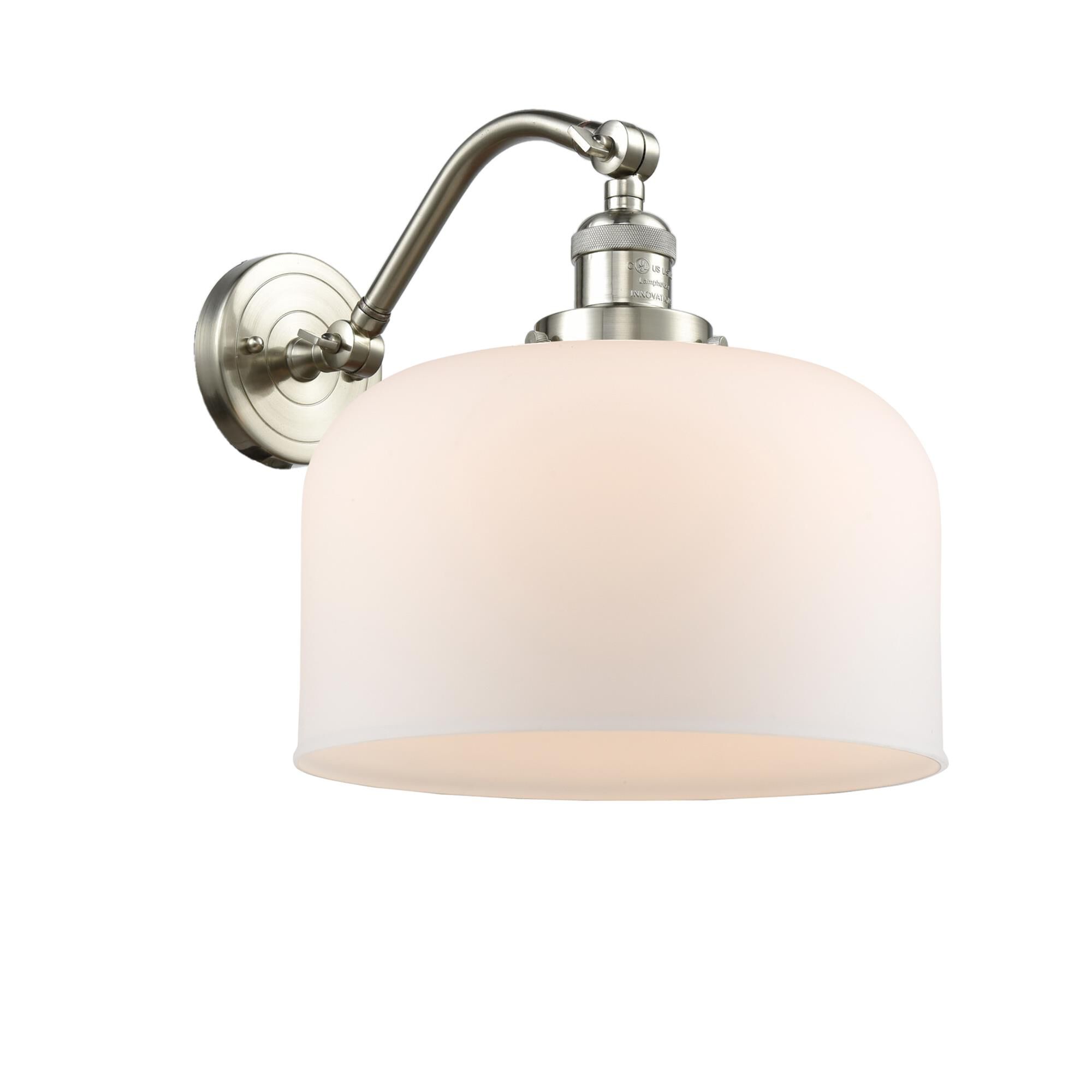 Shown in Brushed Satin Nickel finish and Matte White Cased glass