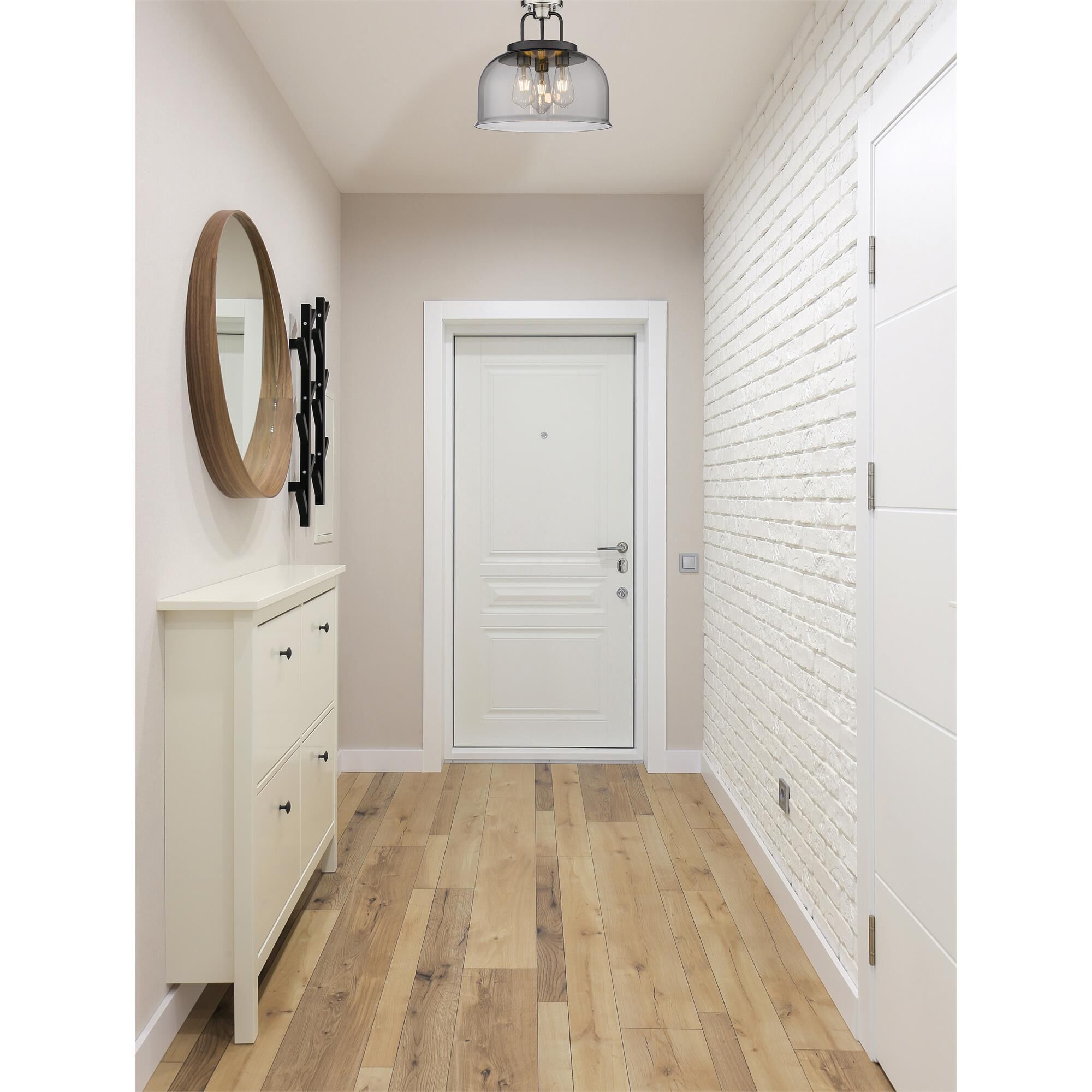 Shown in Black Satin Nickel finish and Plated Smoke glass