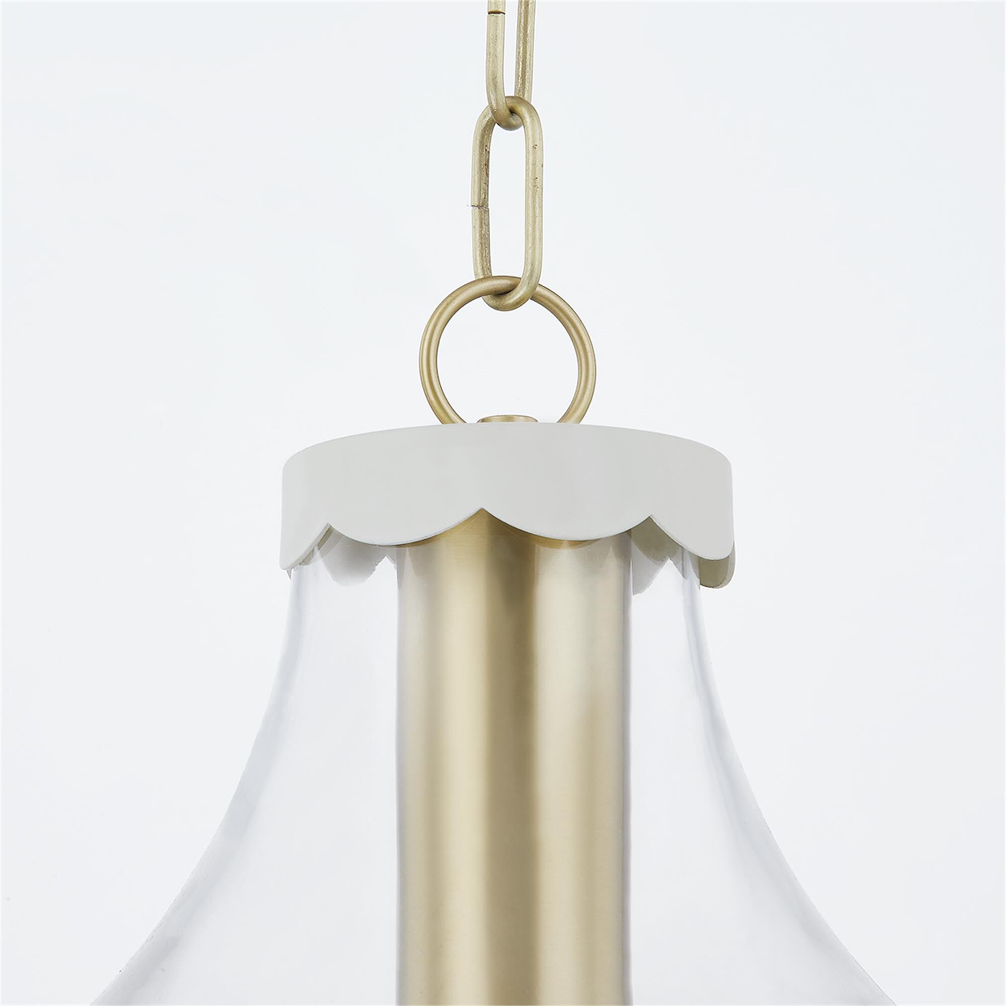 Shown in Aged Brass finish and Clear glass