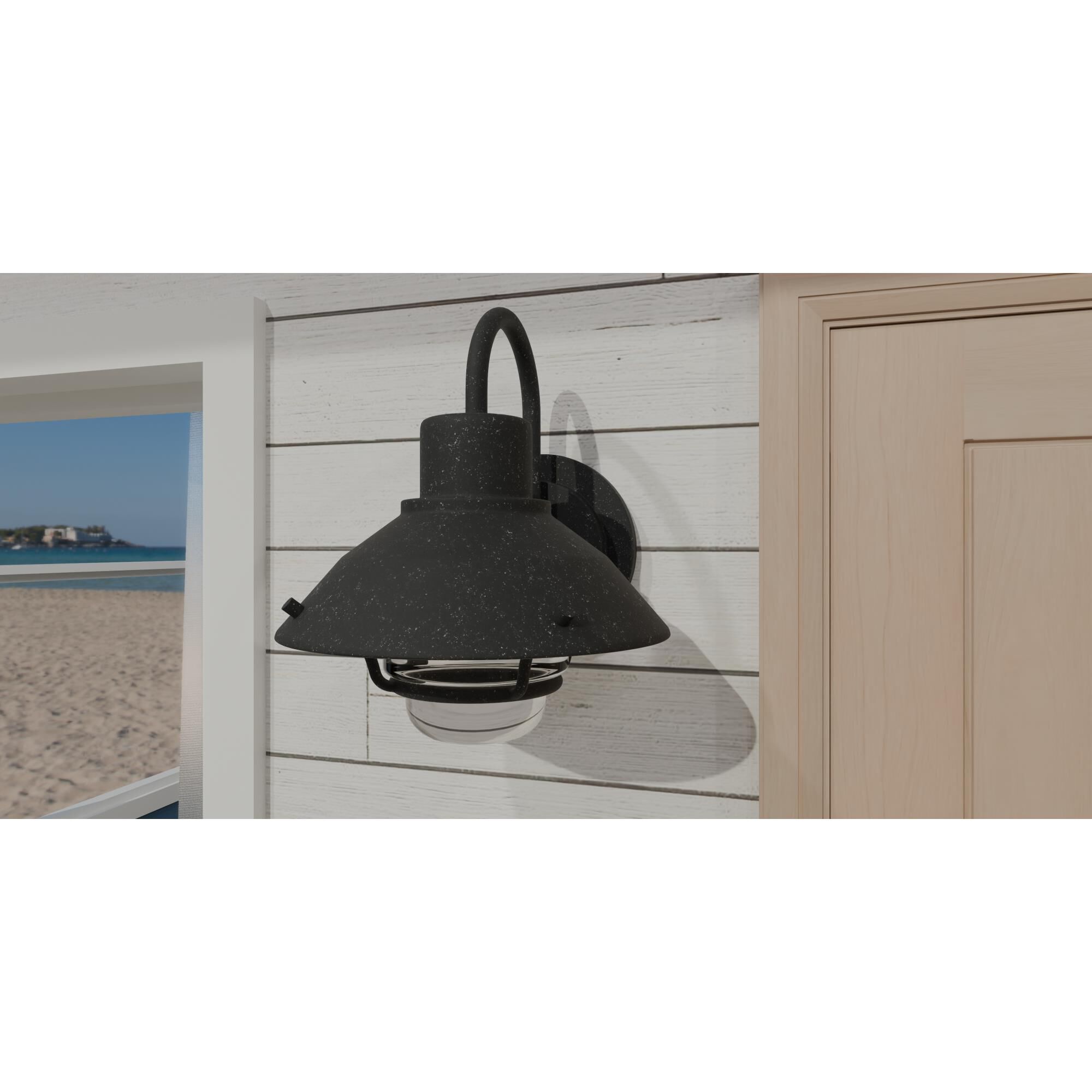 Shown in Mottled Black finish and Clear glass