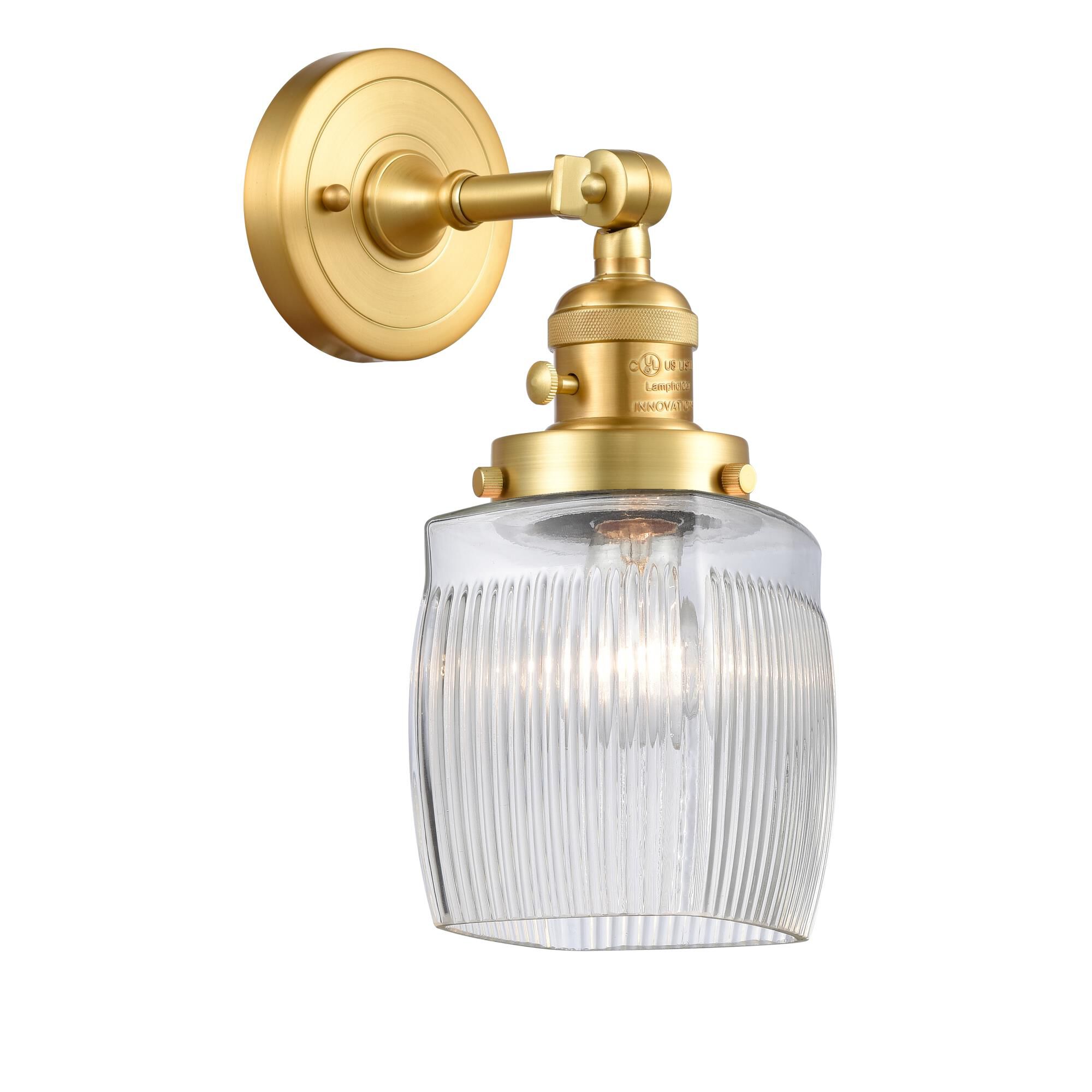 Shown in Satin Gold finish and Thick Clear Halophane Colton glass