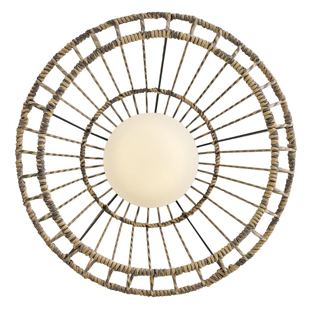 Shown in Black finish and Etched Opal glass and All Weather Rattan shade