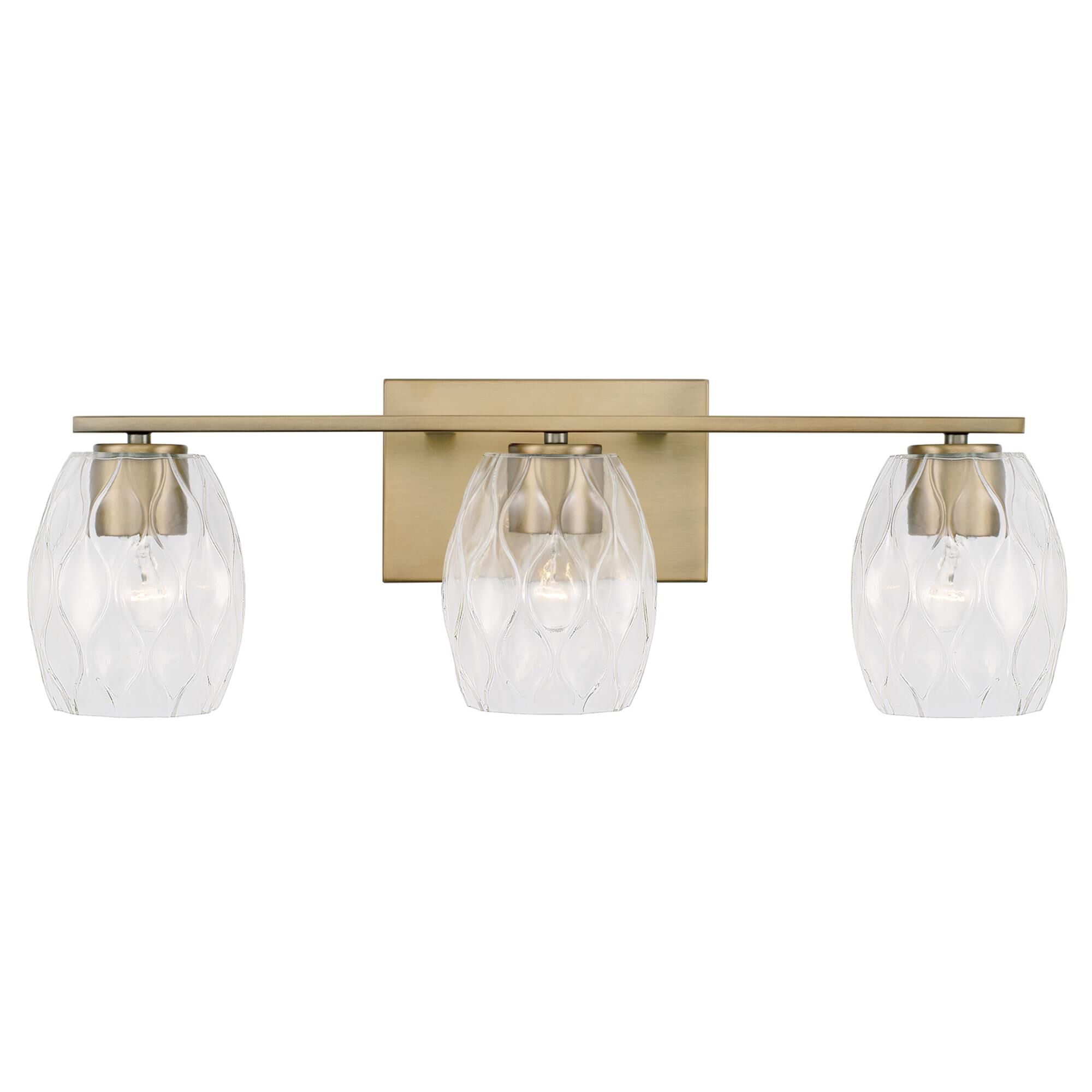 Shown in Aged Brass finish and Wavy Embossed glass