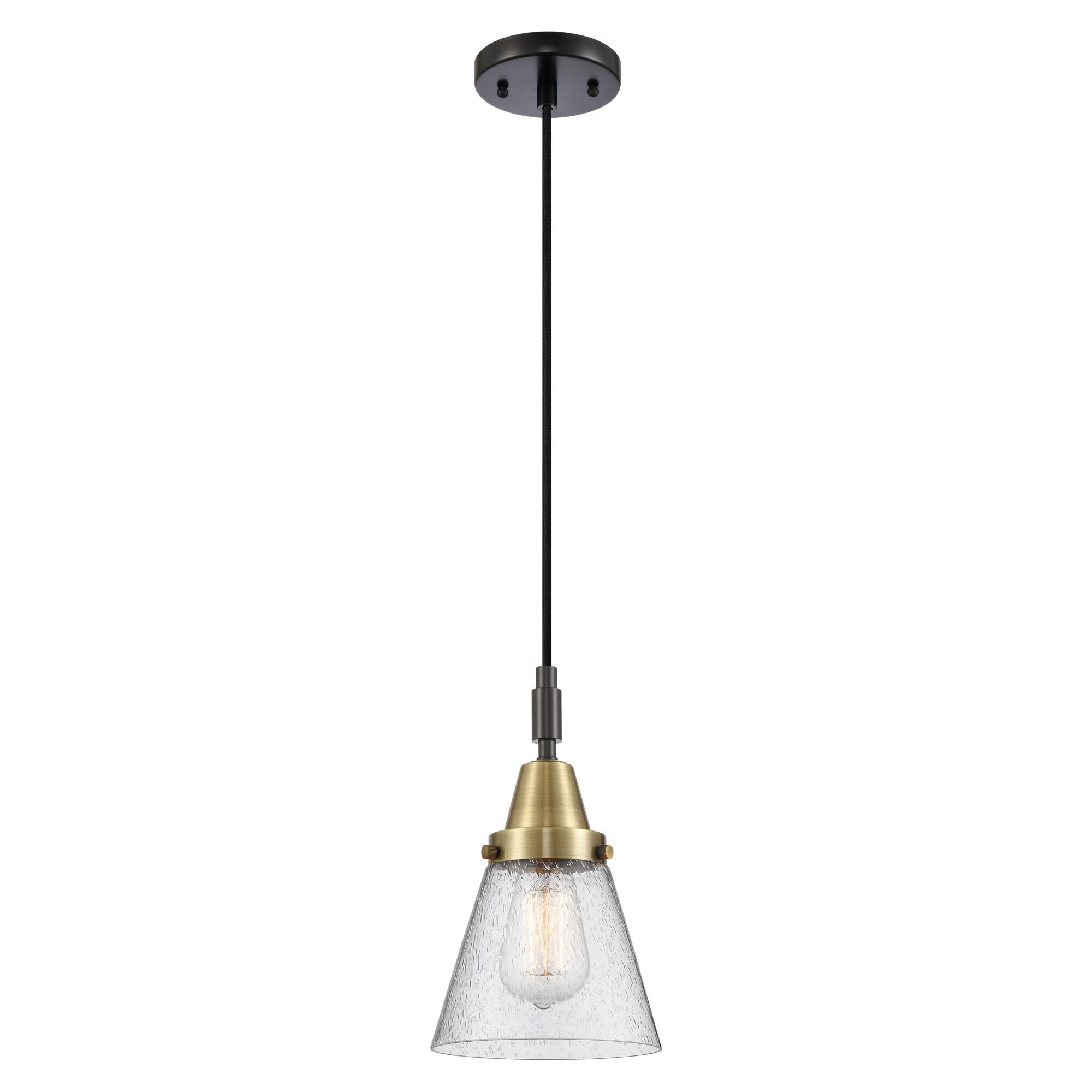 Shown in Black Antique Brass finish and Seedy glass