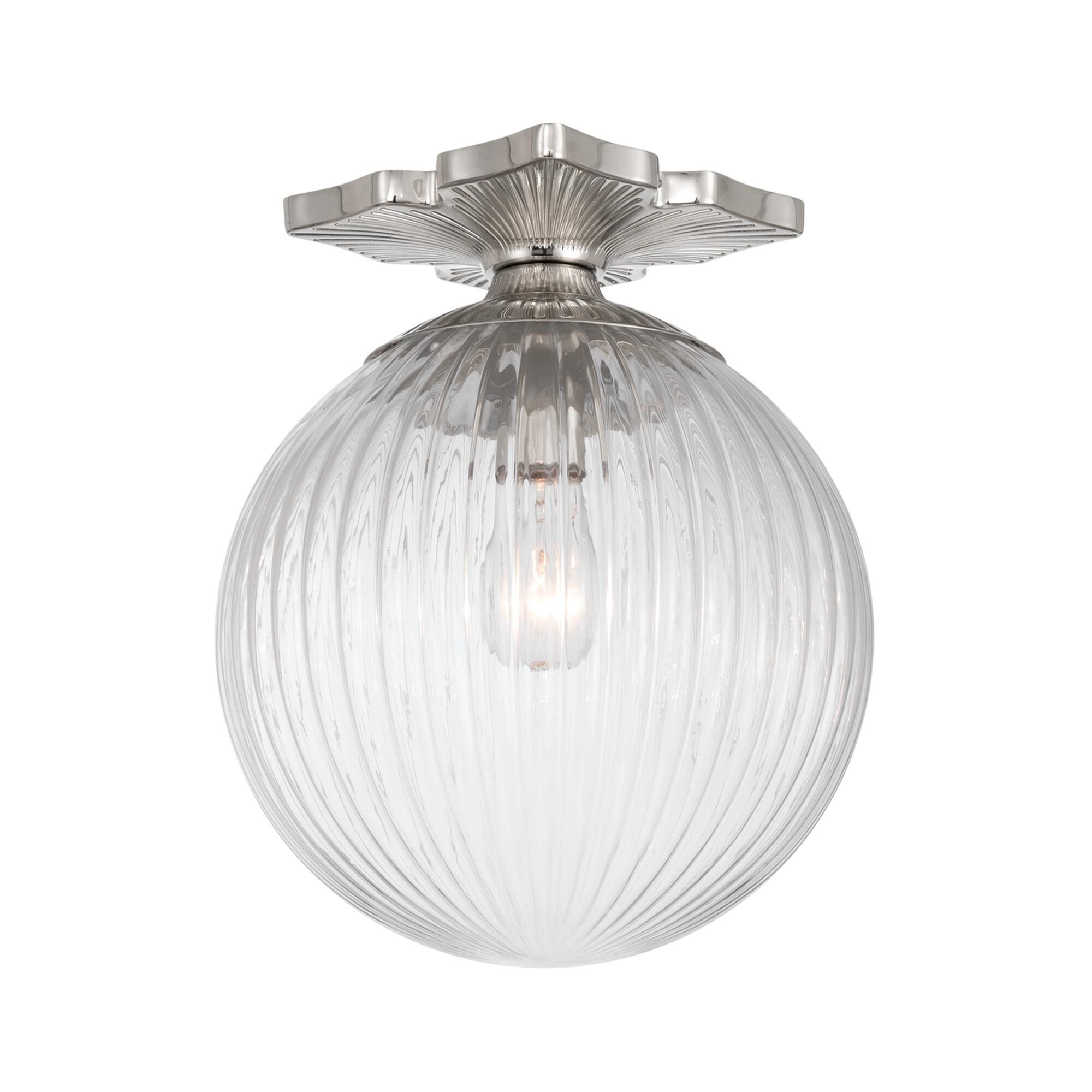 Shown in Polished Nickel finish and Ribbed glass and Ribbed Glass shade