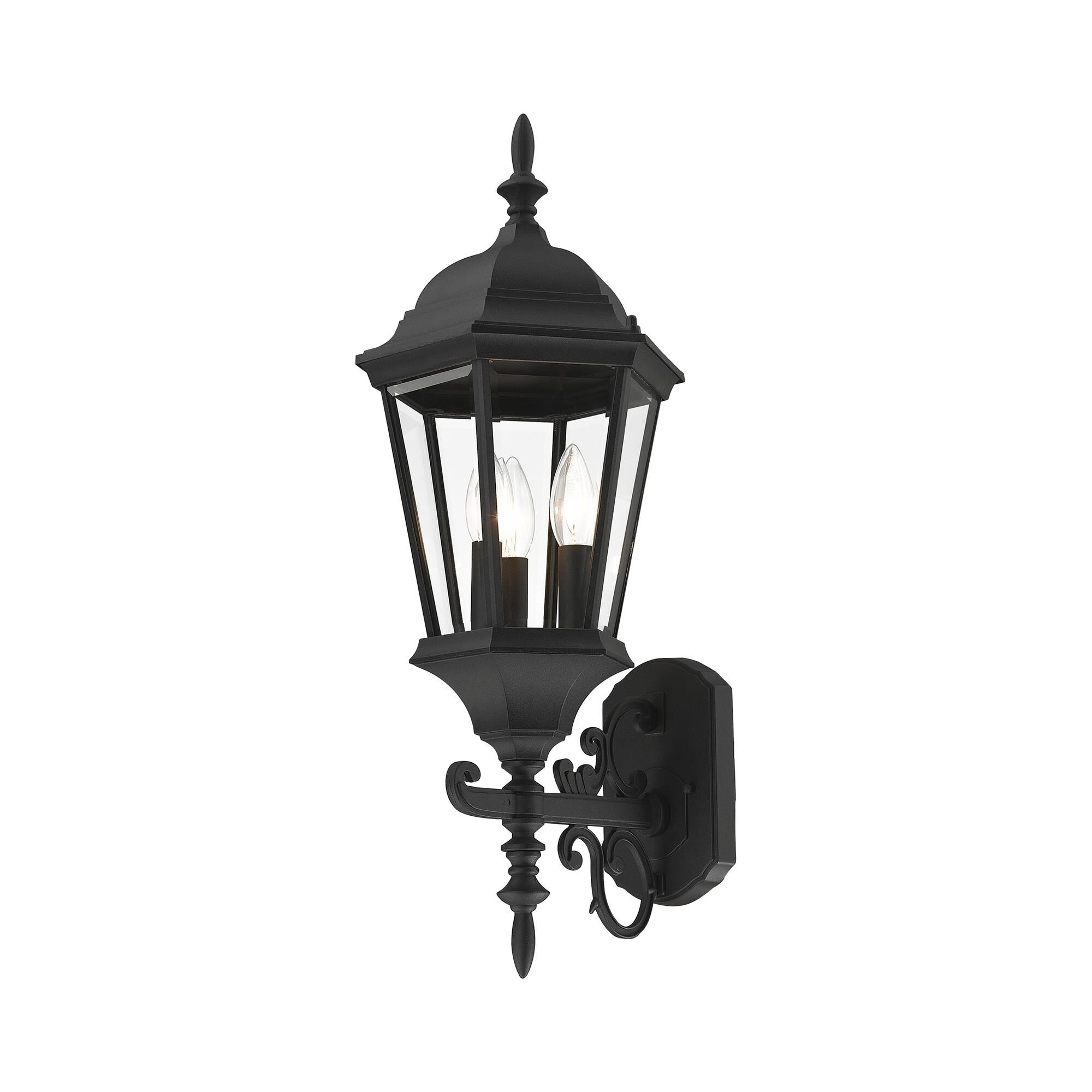 Shown in Textured Black finish and Clear Beveled glass and Clear Beveled Glass shade