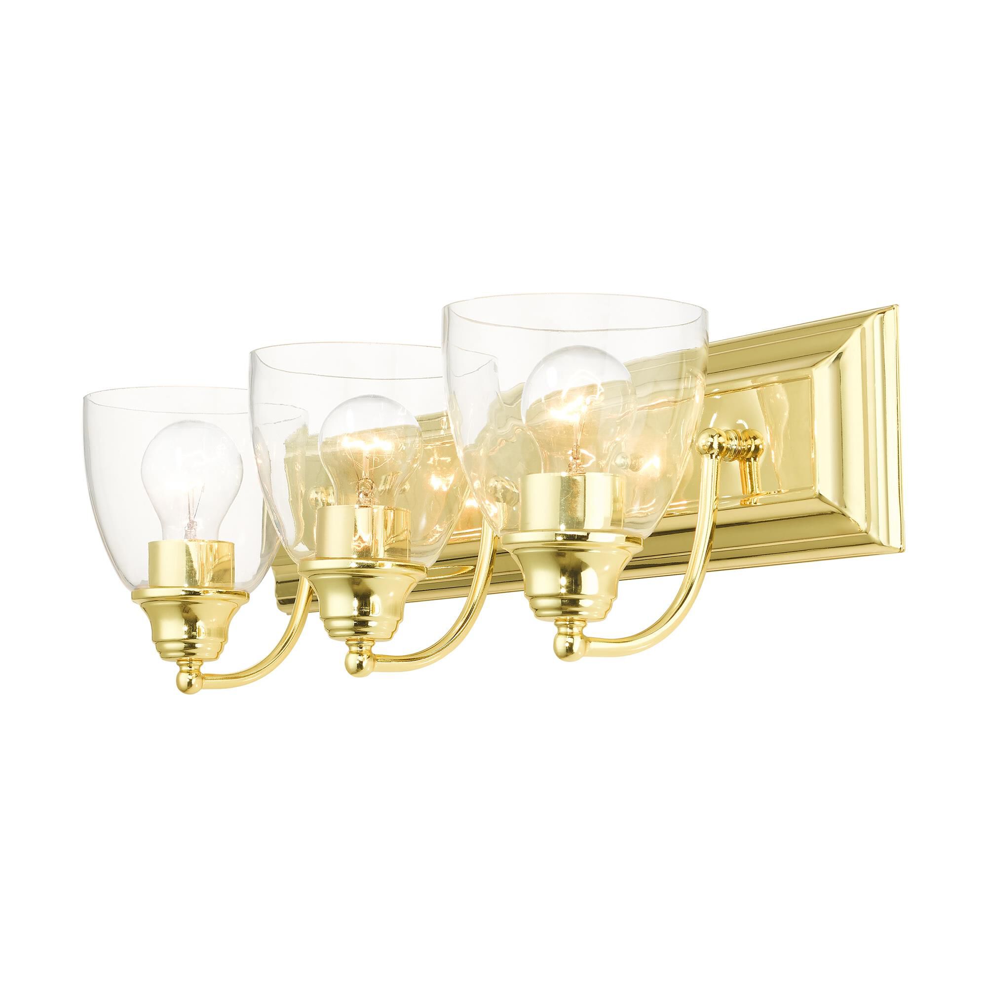 Shown in Polished Brass finish and Hand Blown Clear glass