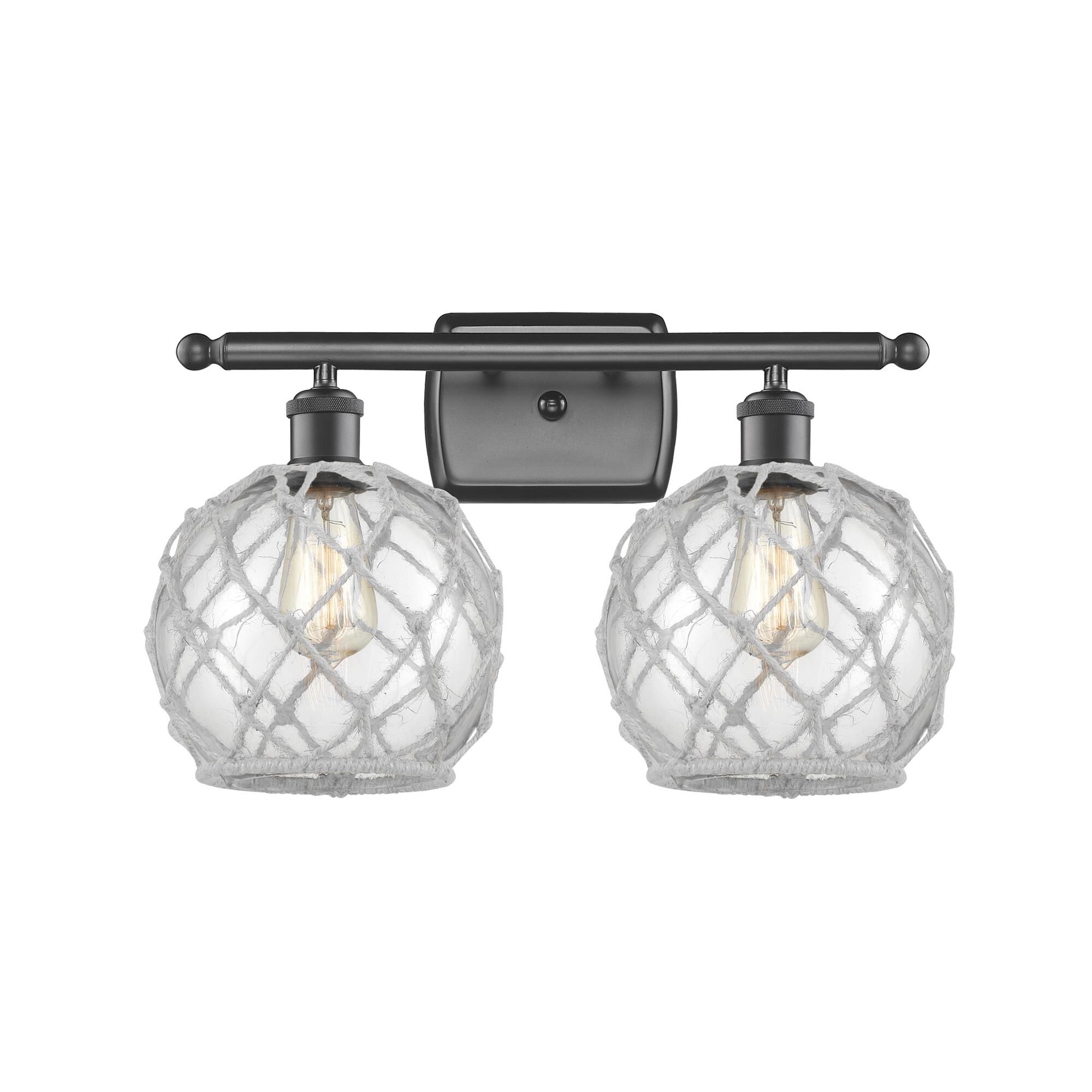 Shown in Oil Rubbed Bronze finish and Clear With White Rope glass