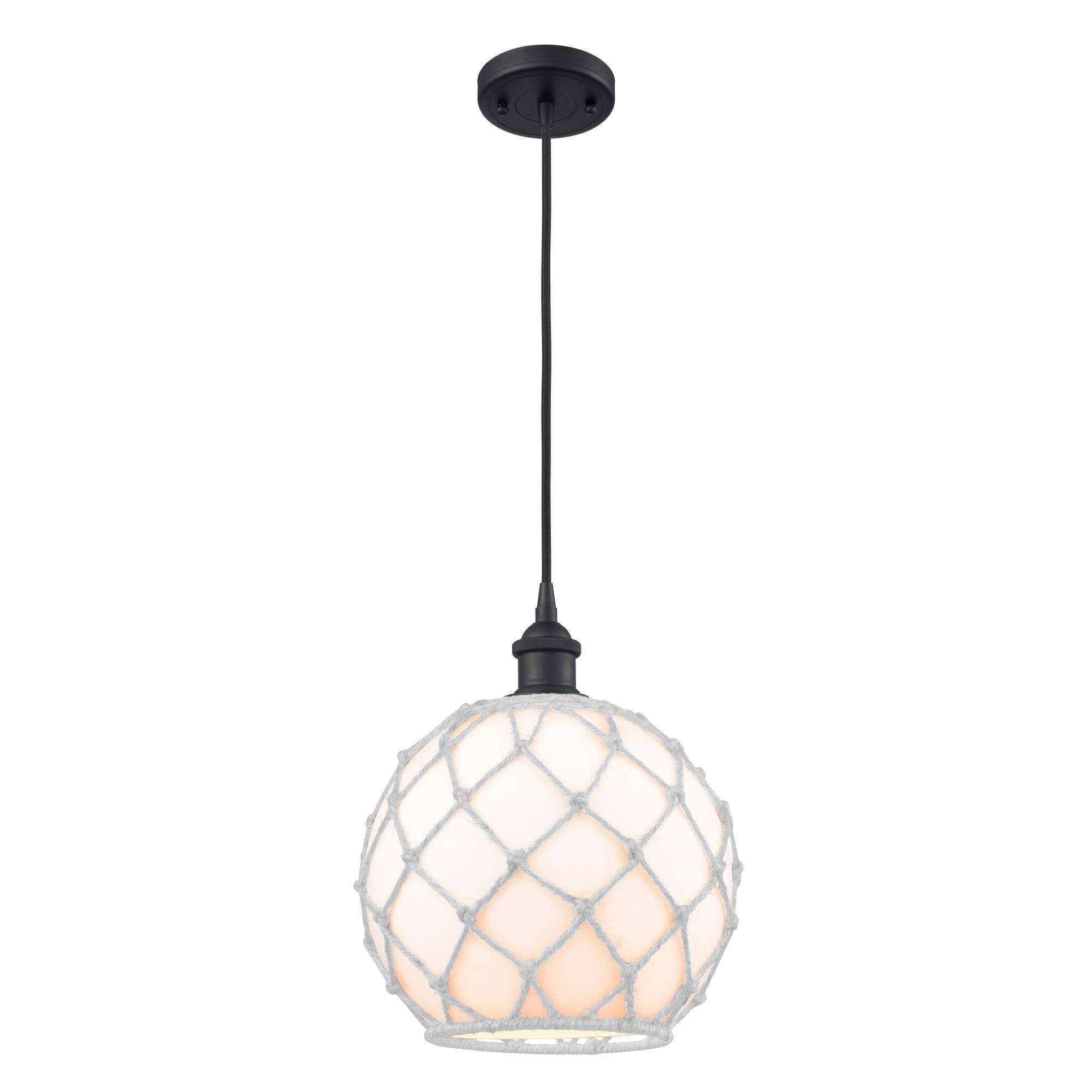 Shown in Matte Nickel finish and White With White Rope glass