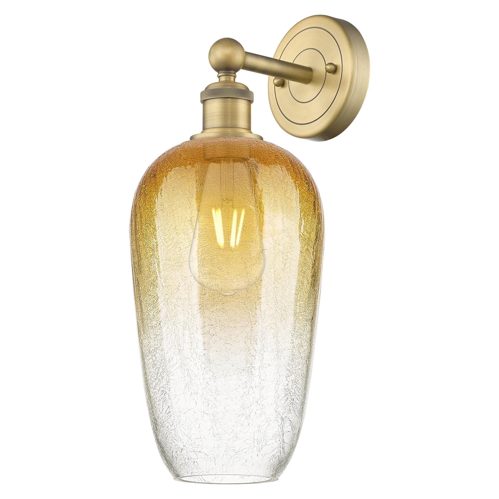 Shown in Brushed Brass finish and Amber glass