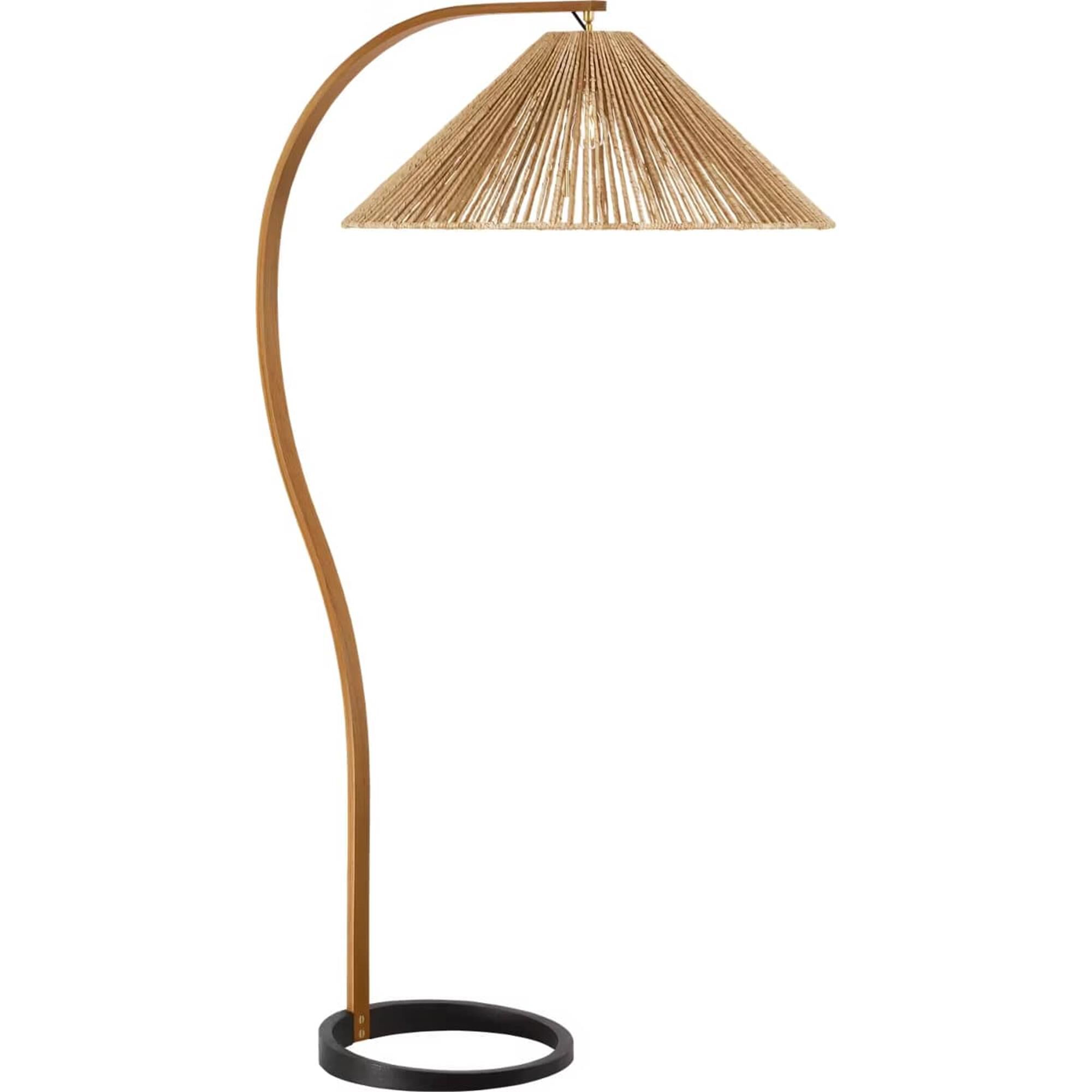 Shown in Teak and Matte Black finish and Natural Abaca shade