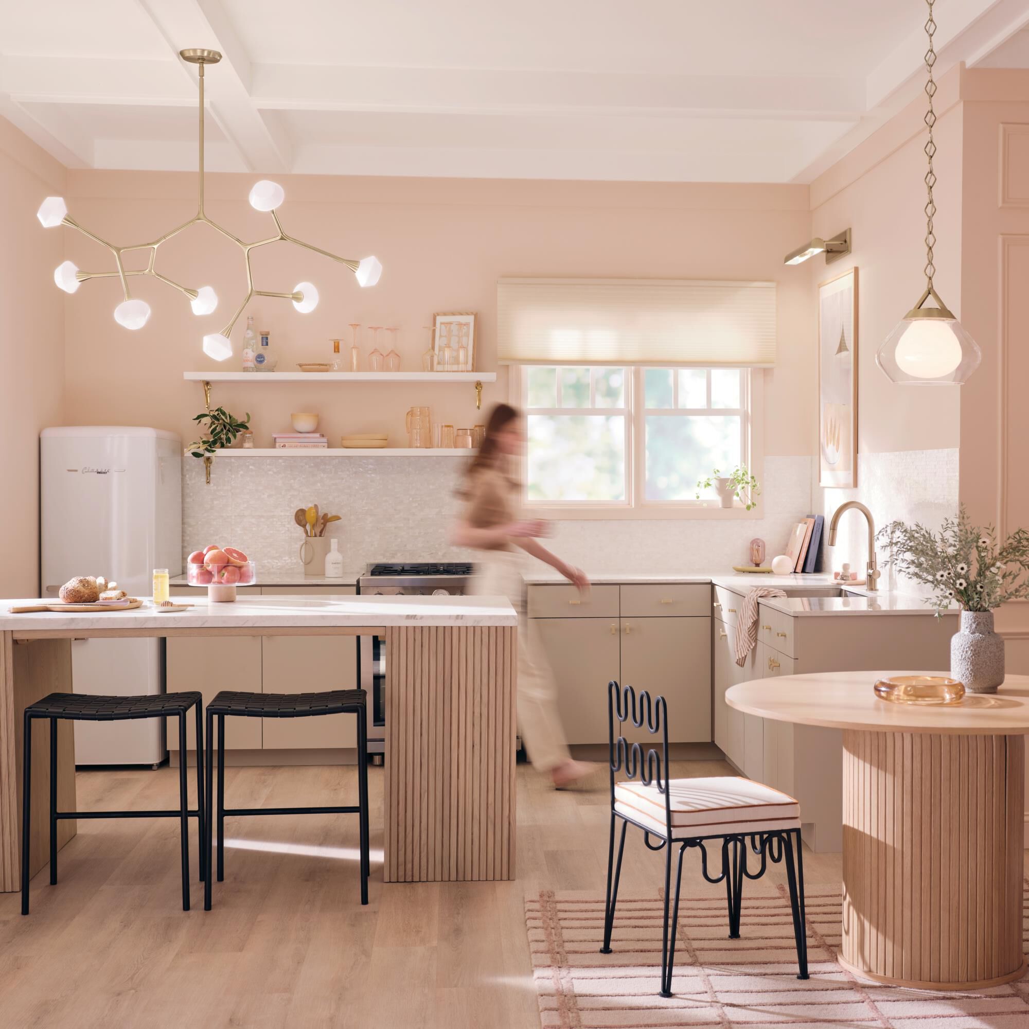 Shown in Champagne Bronze finish and Opal glass