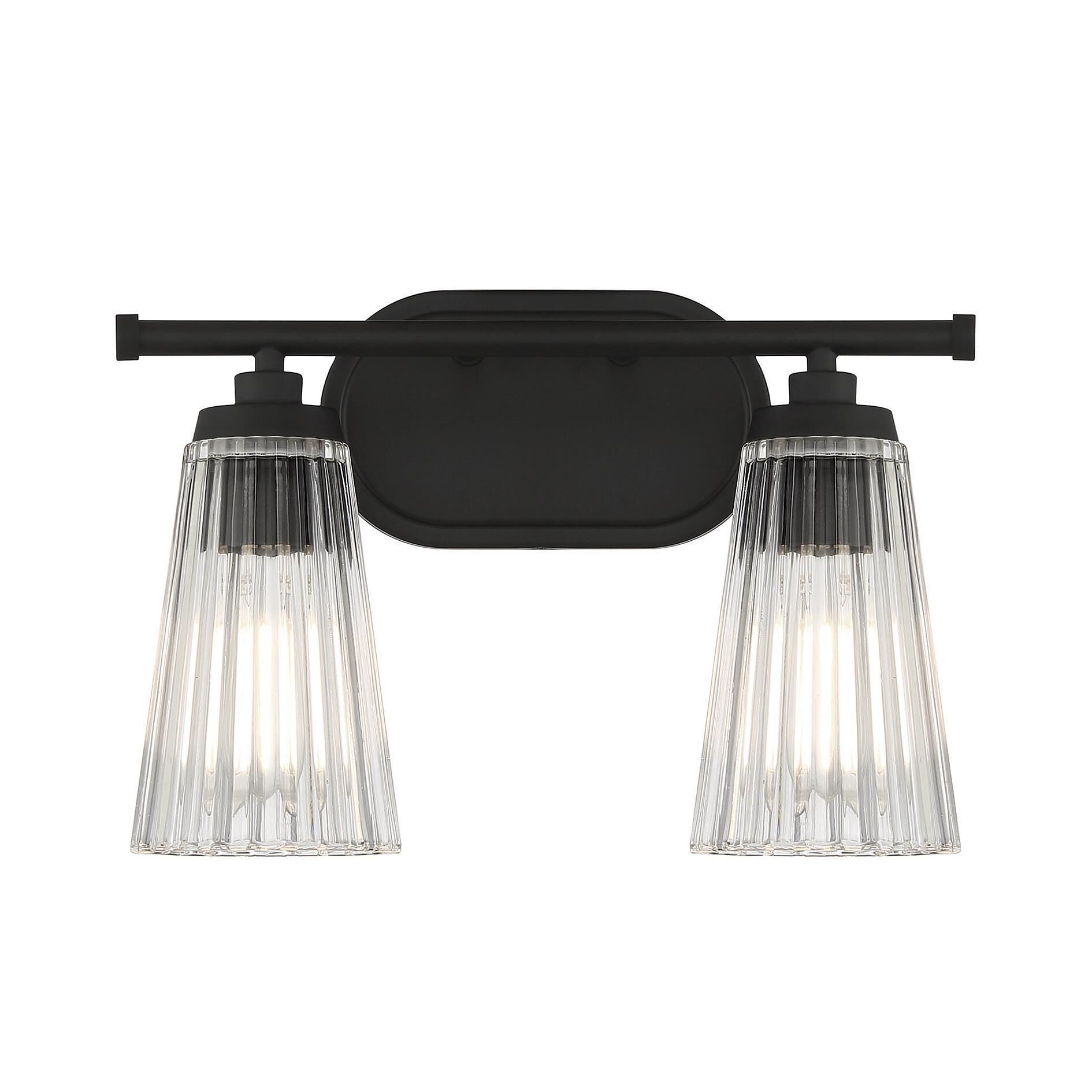 Shown in Matte Black finish and Clear Ribbed glass and Glass shade