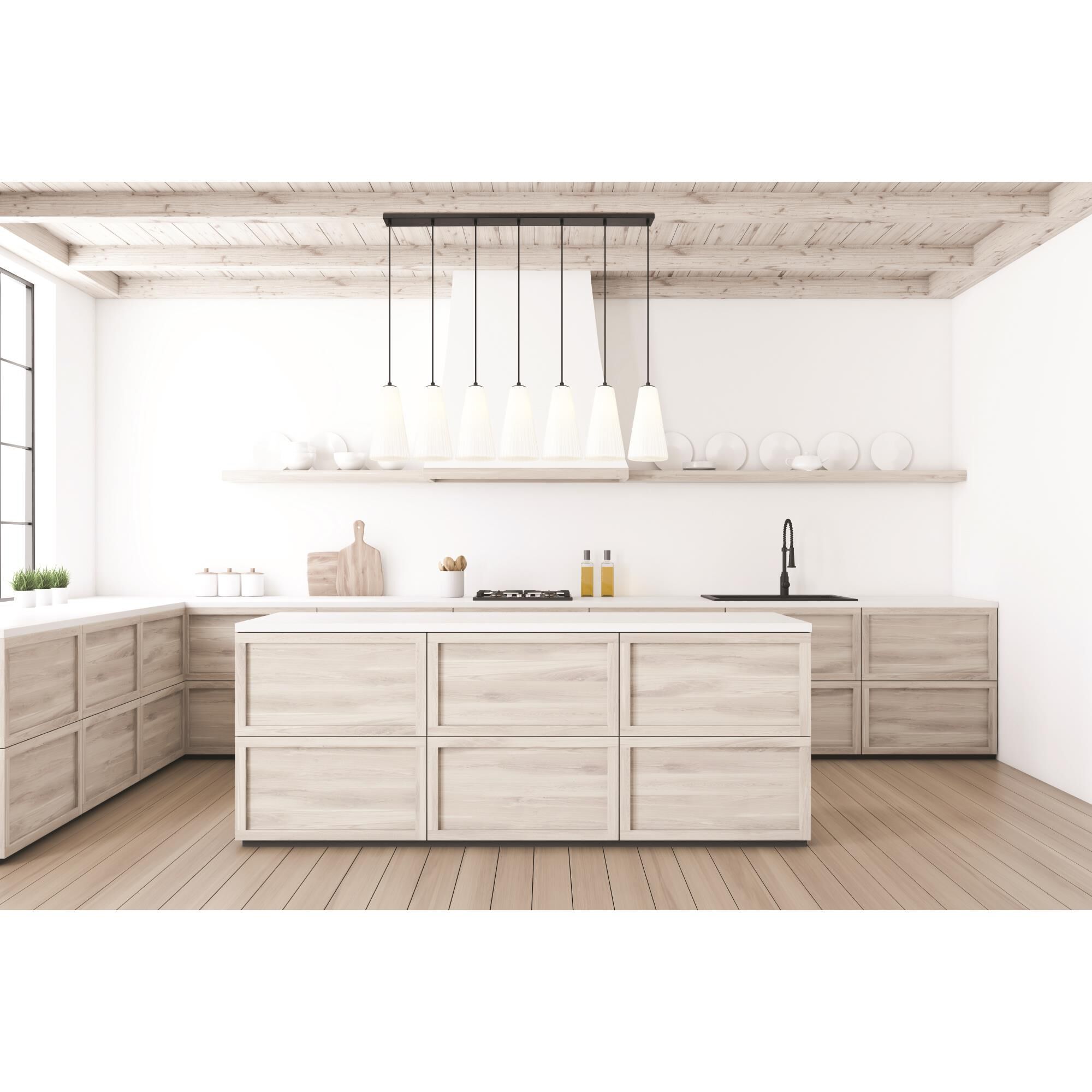 Shown in Matte Black finish and White glass and White shade