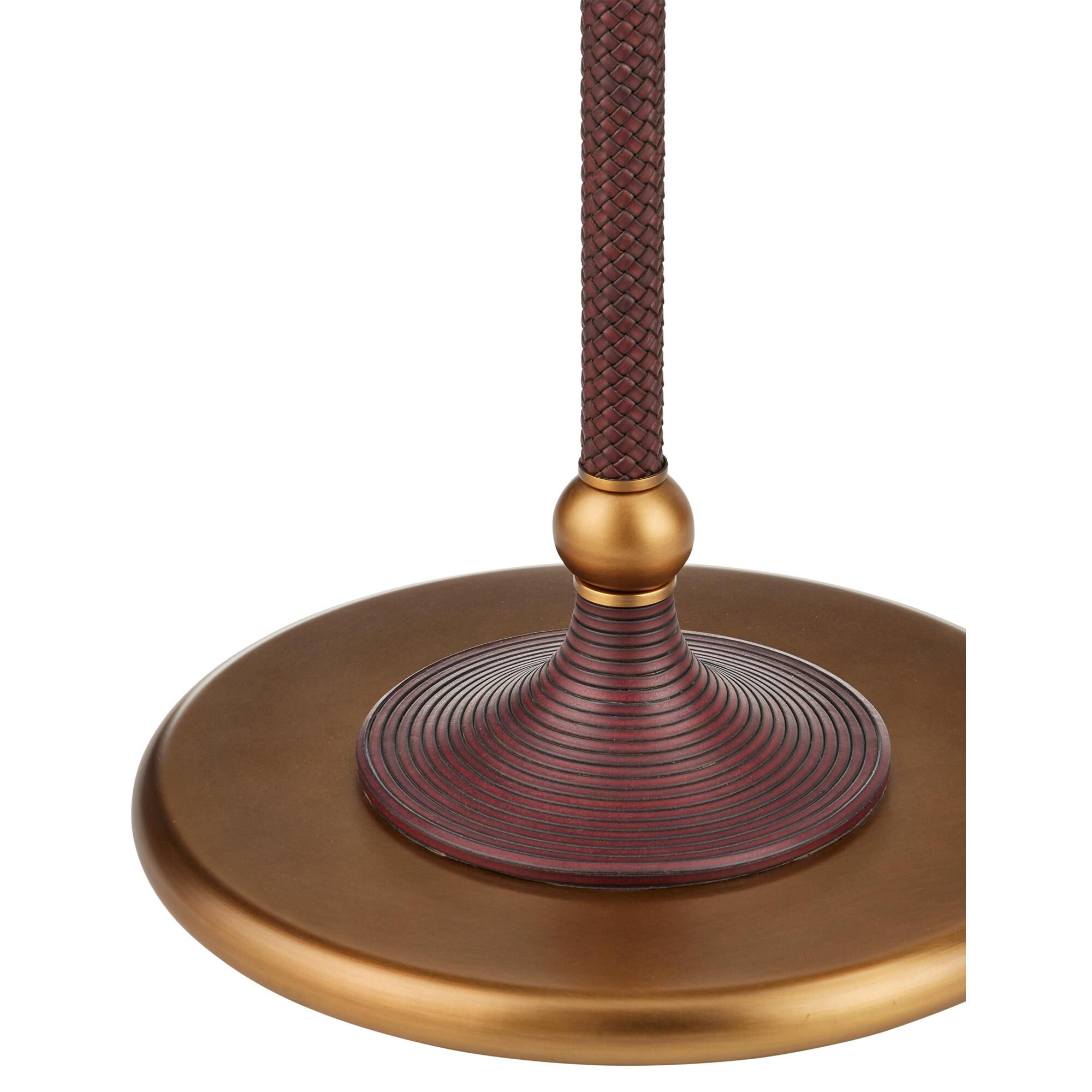 Shown in Antique Brass, Brownish Red finish and Antique Brass and Glossy White Metal shade
