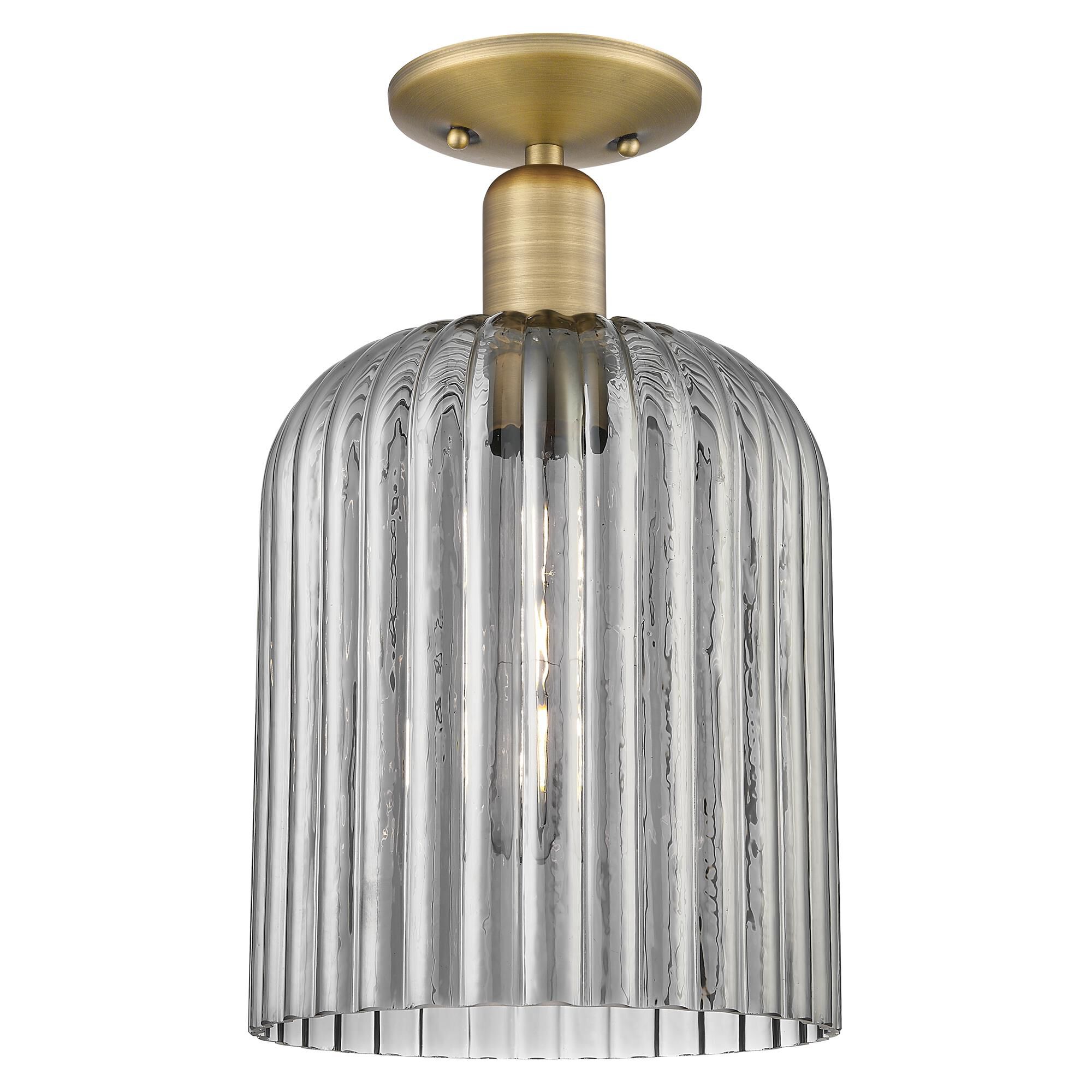 Shown in Brushed Brass finish and Light Smoke glass
