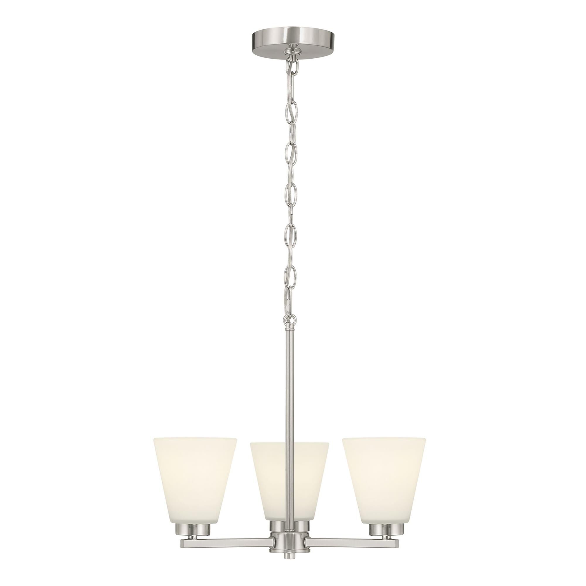 Shown in Brushed Nickel finish and White Frosted glass