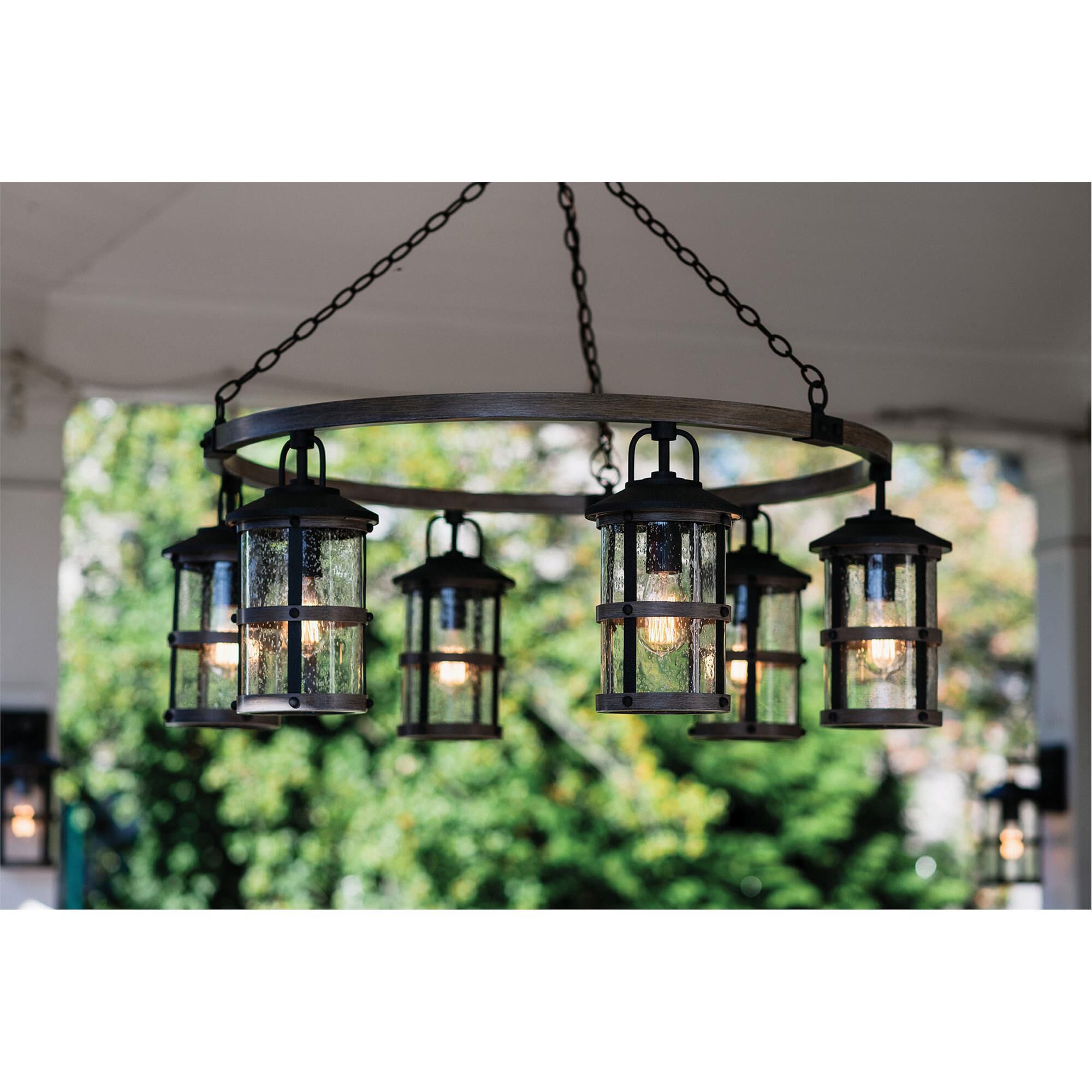 Shown in Aged Zinc with Driftwood Gray finish and Clear Seedy glass