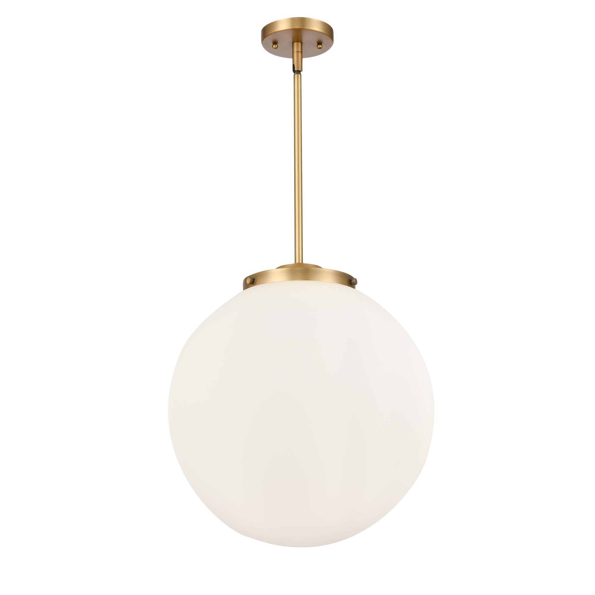 Shown in Brushed Brass finish and Matte White Cased Beacon glass