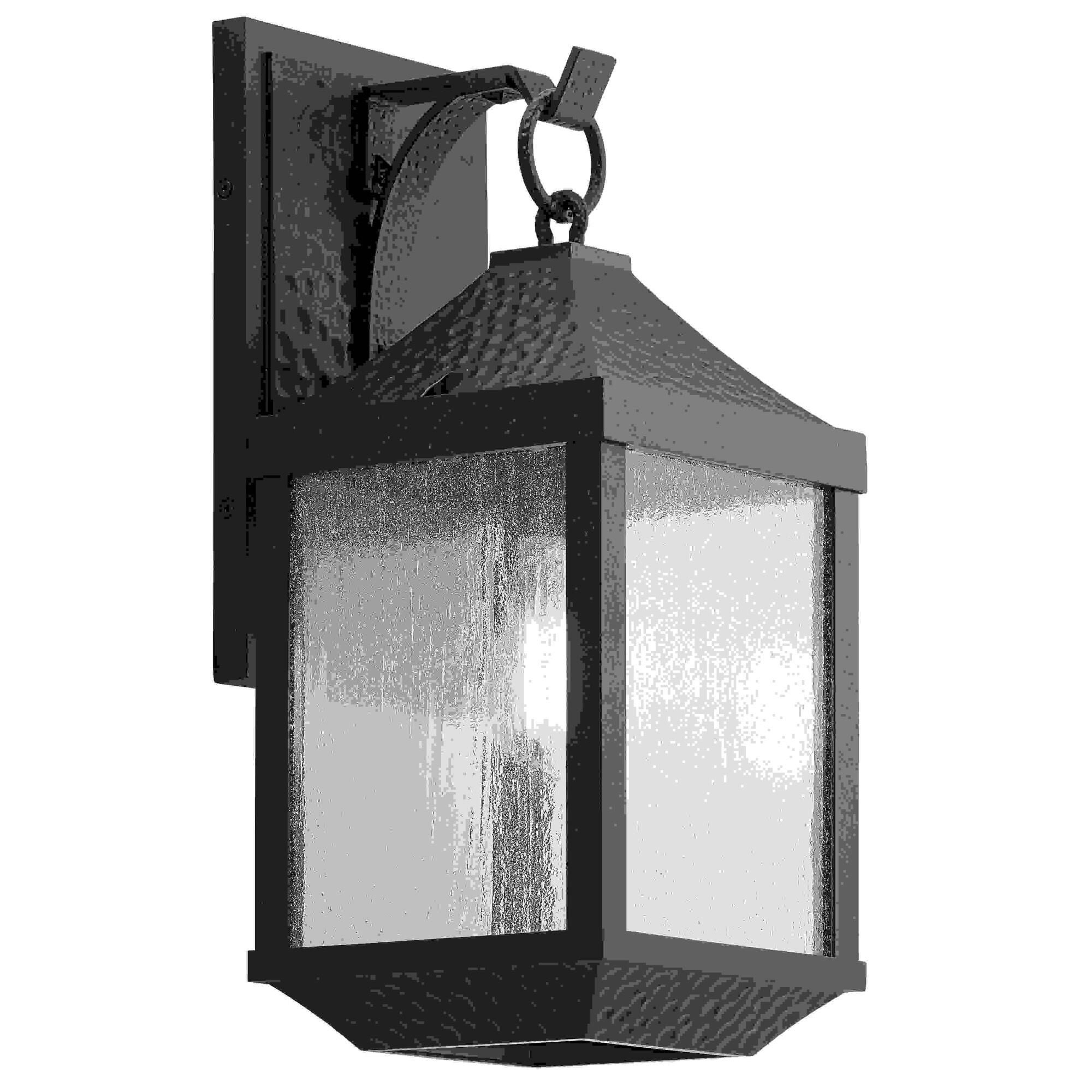 Shown in Distressed Black finish and Clear Seeded glass