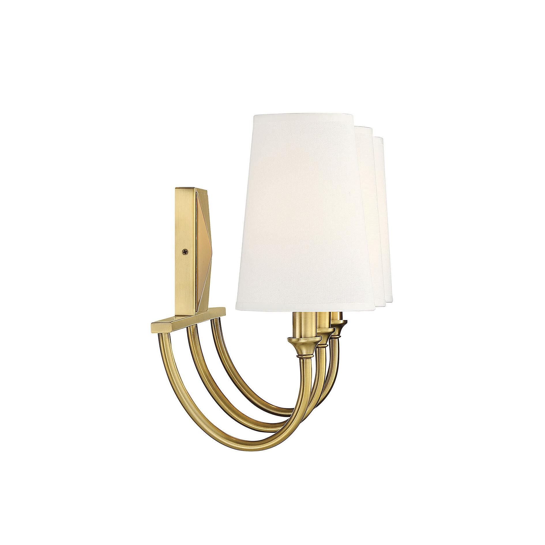 Shown in Warm Brass finish and White Fabric shade