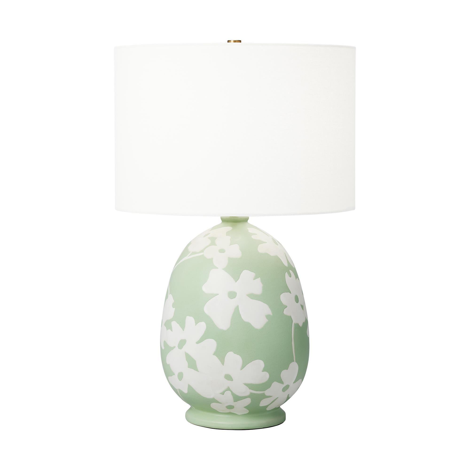 Shown in Semi Matte Green finish and White Linen Fabric shade
