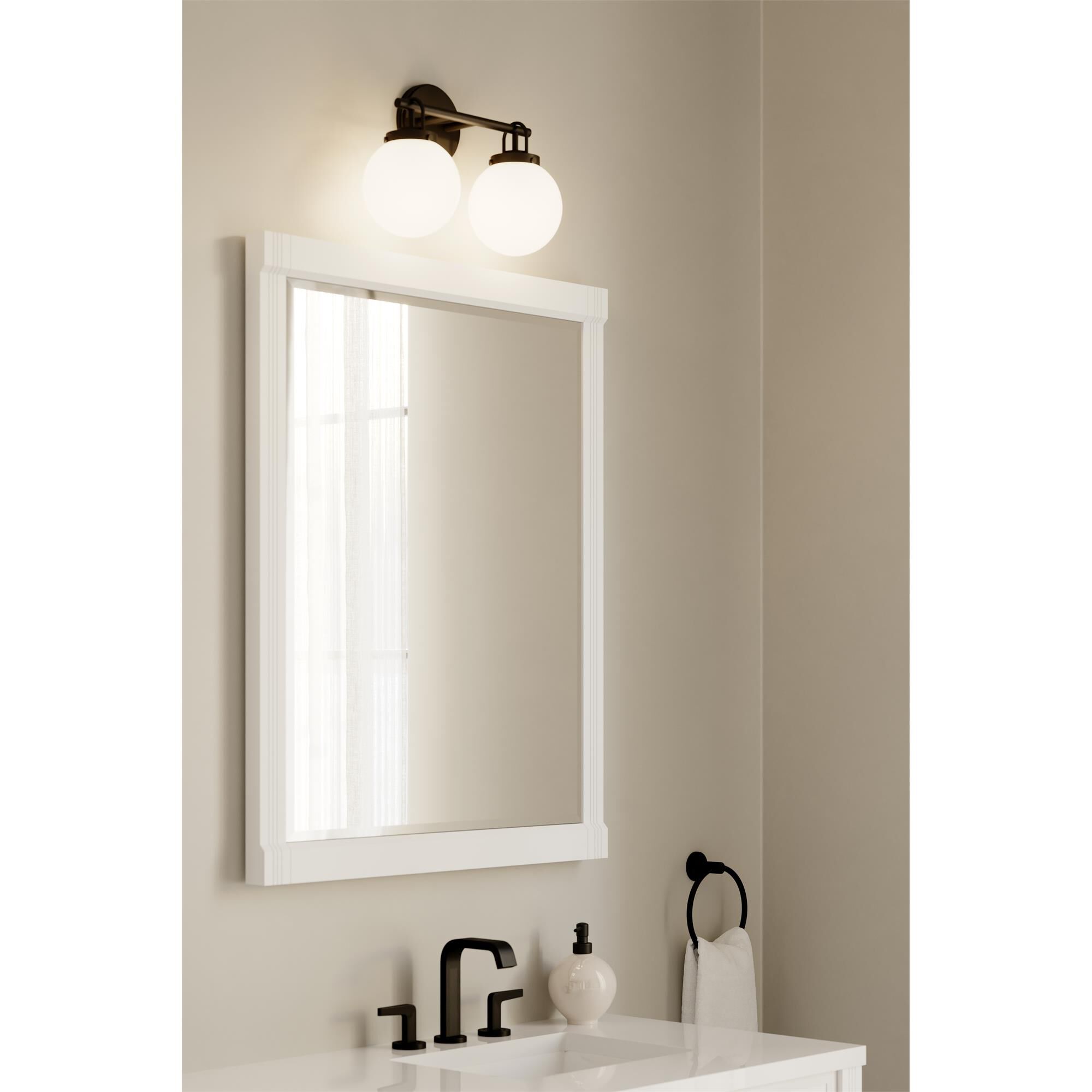 Shown in Dark Matte Black finish and Etched White glass