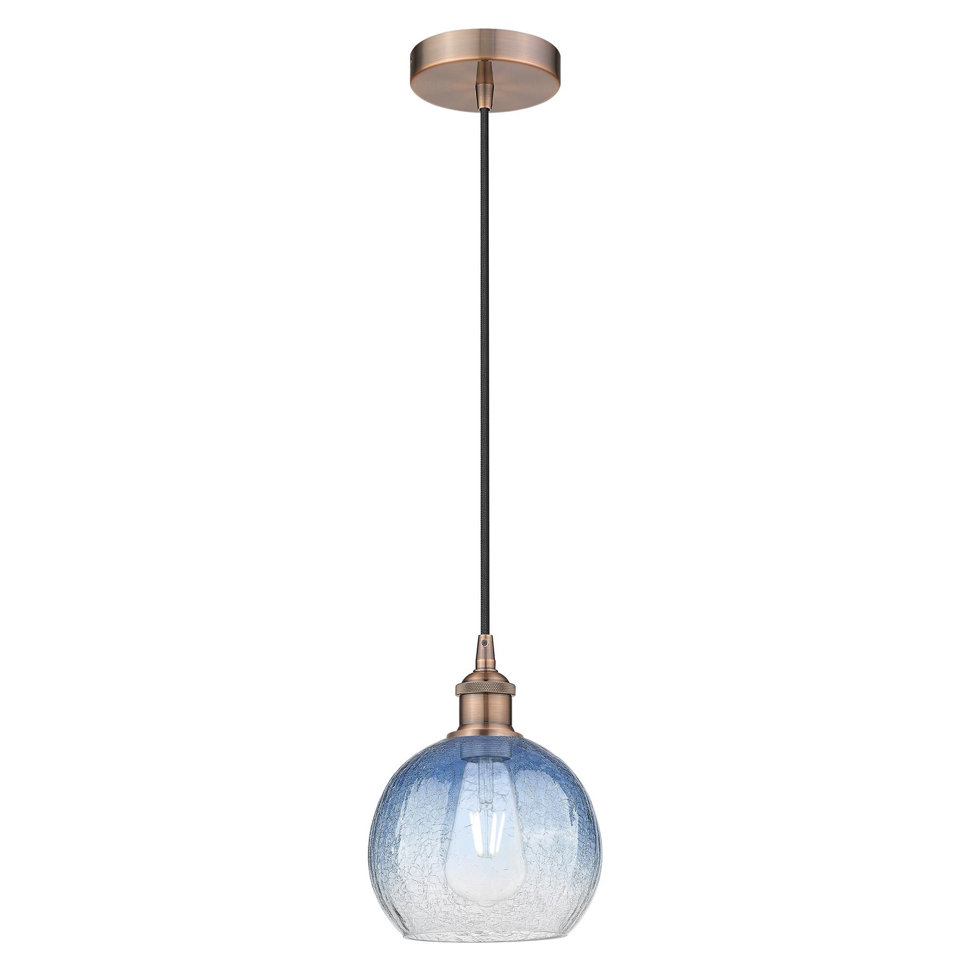 Shown in Antique Copper finish and Sapphire Blue glass