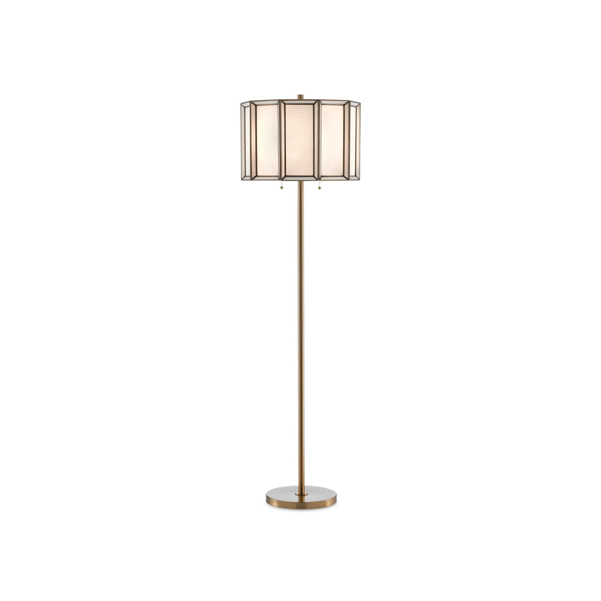 Shown in Antique Brass - White finish and White - Antique Brass shade