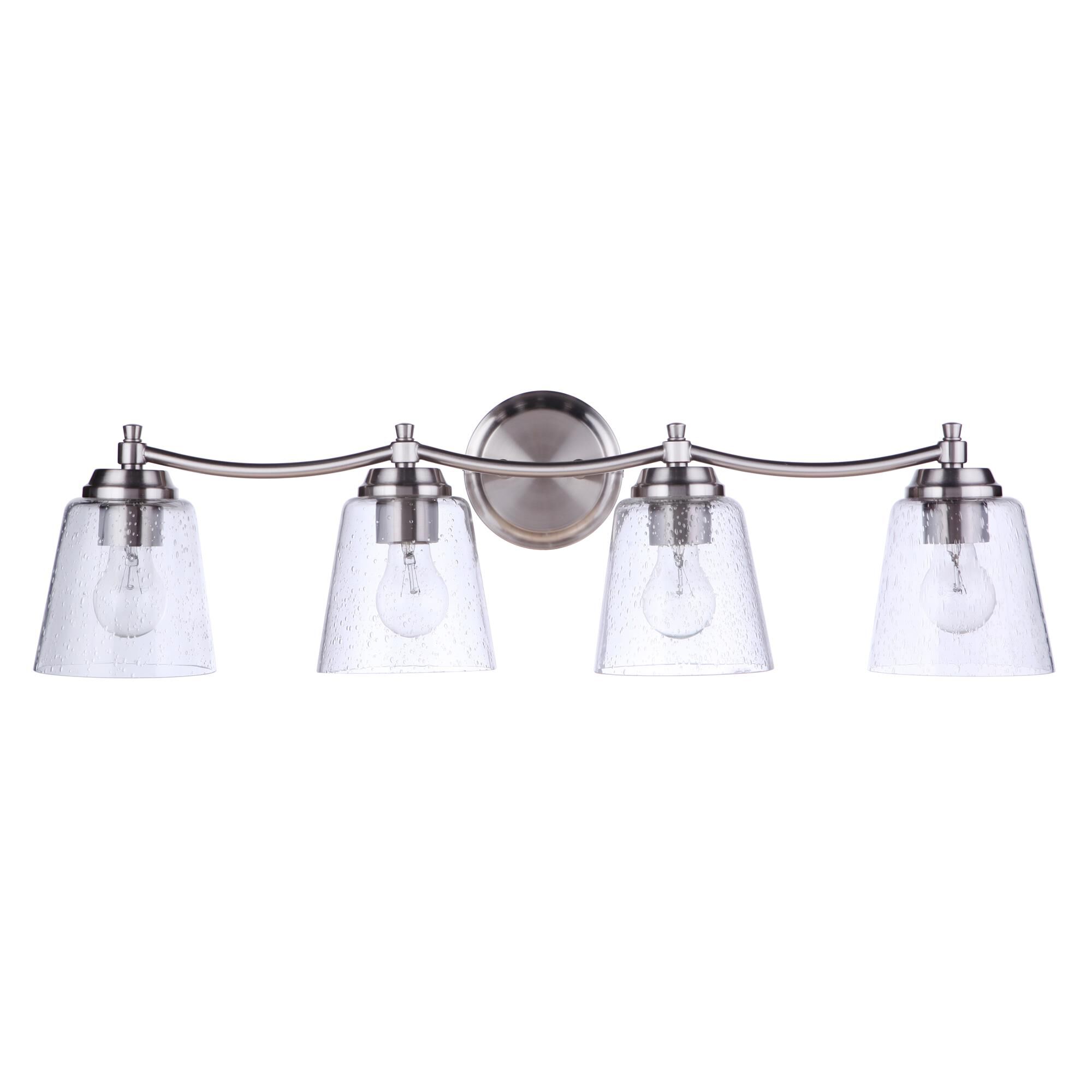 Shown in Brushed Polished Nickel finish and Clear Seeded glass and Glass shade