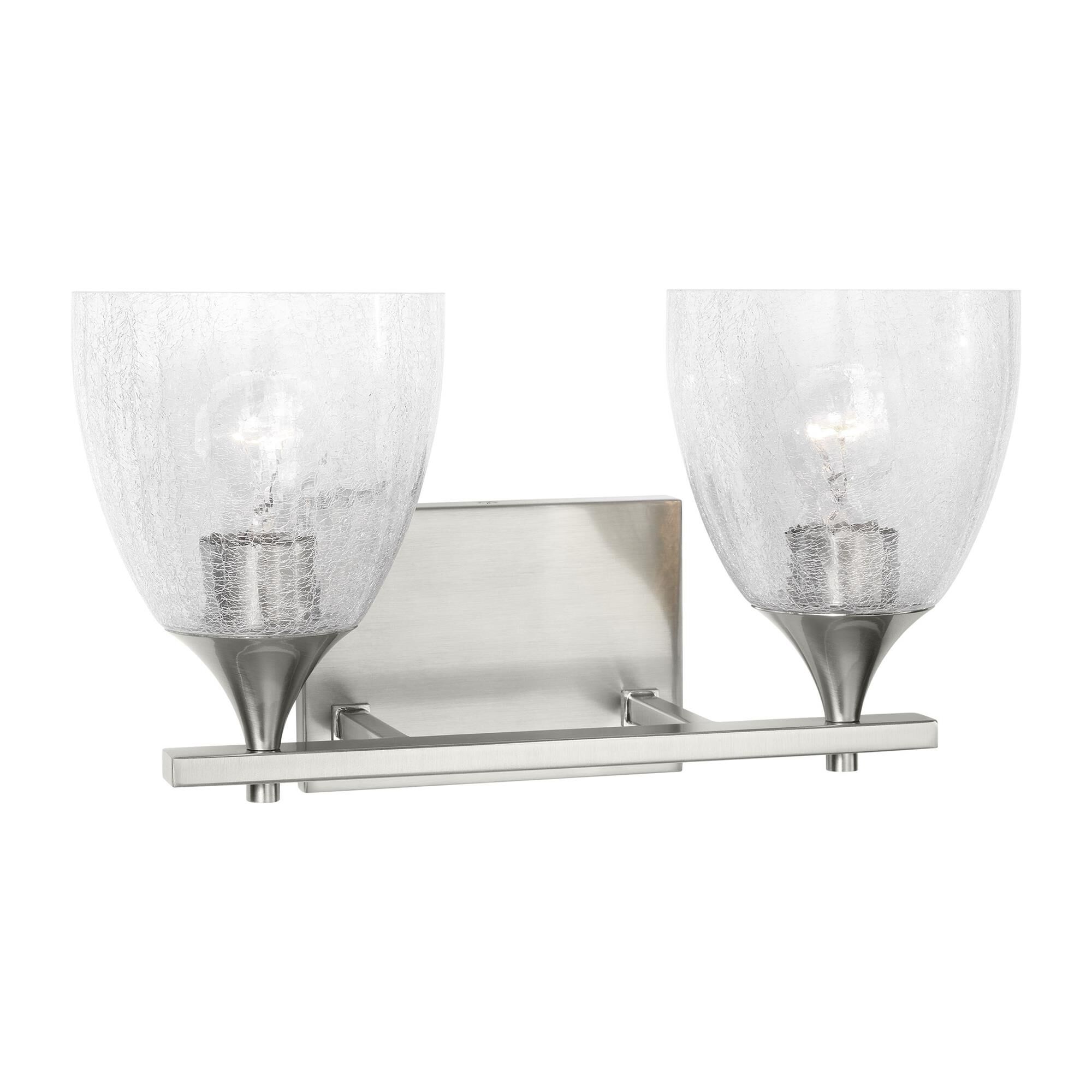 Shown in Brushed Nickel finish and Clear Crackle glass
