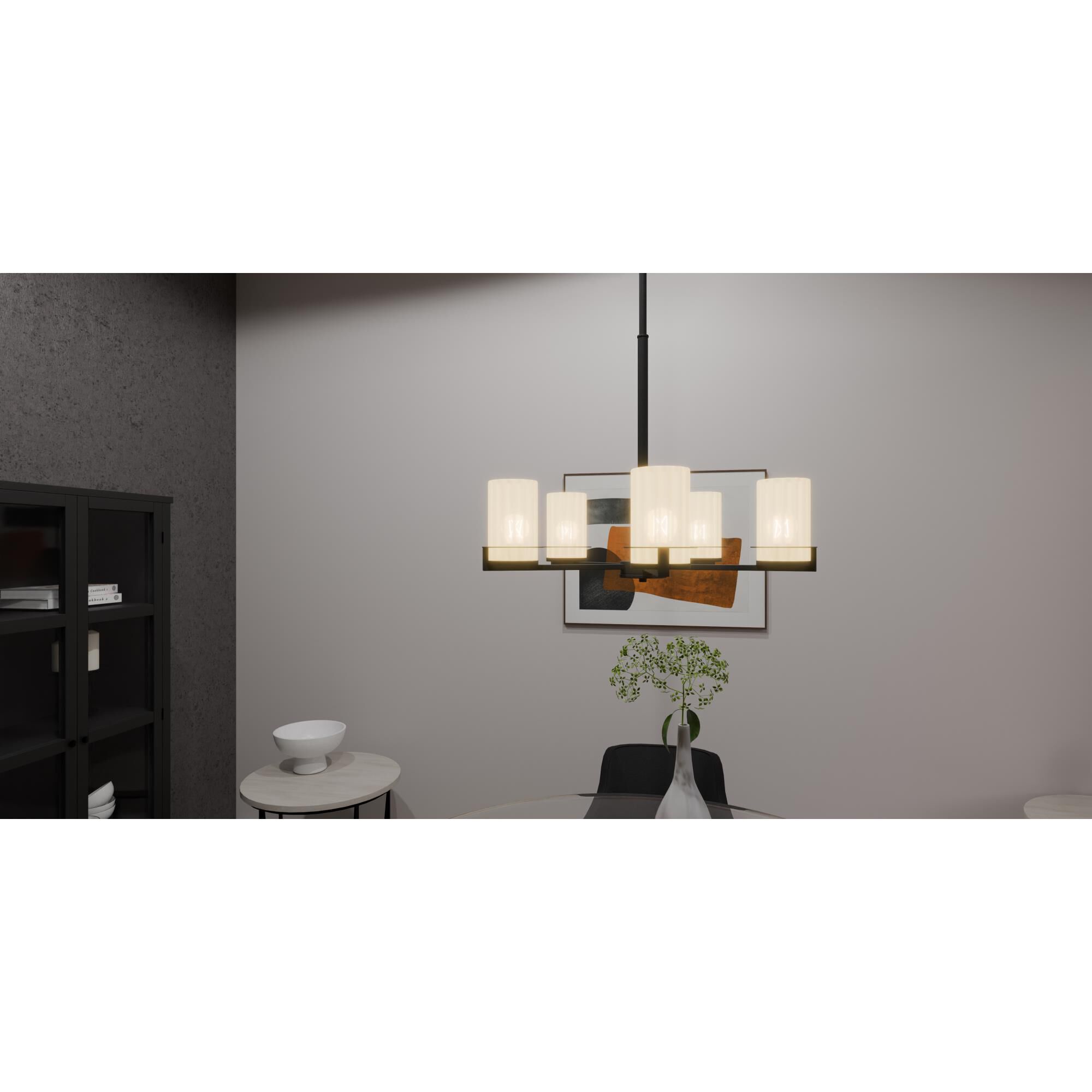 Shown in Matte Black finish and Opal Etched Ribbed glass