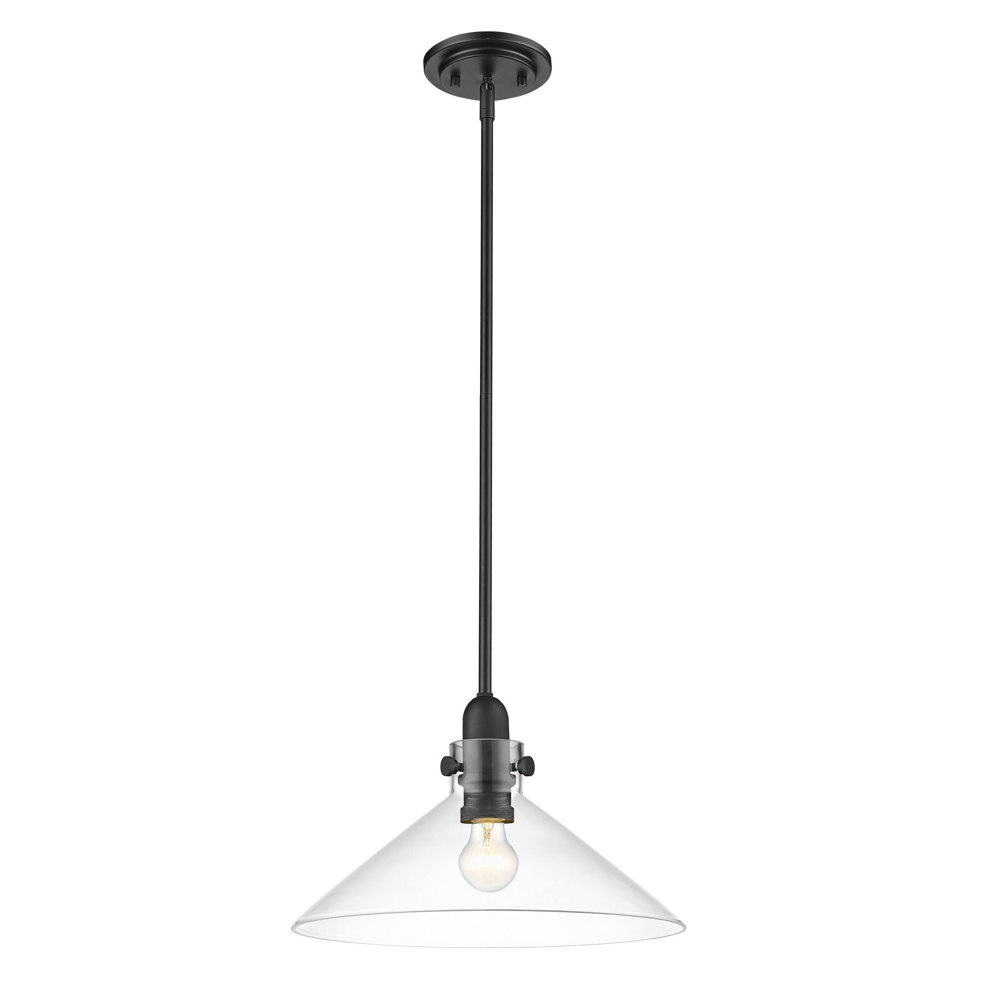 Shown in Matte Black finish and Clear Glass shade