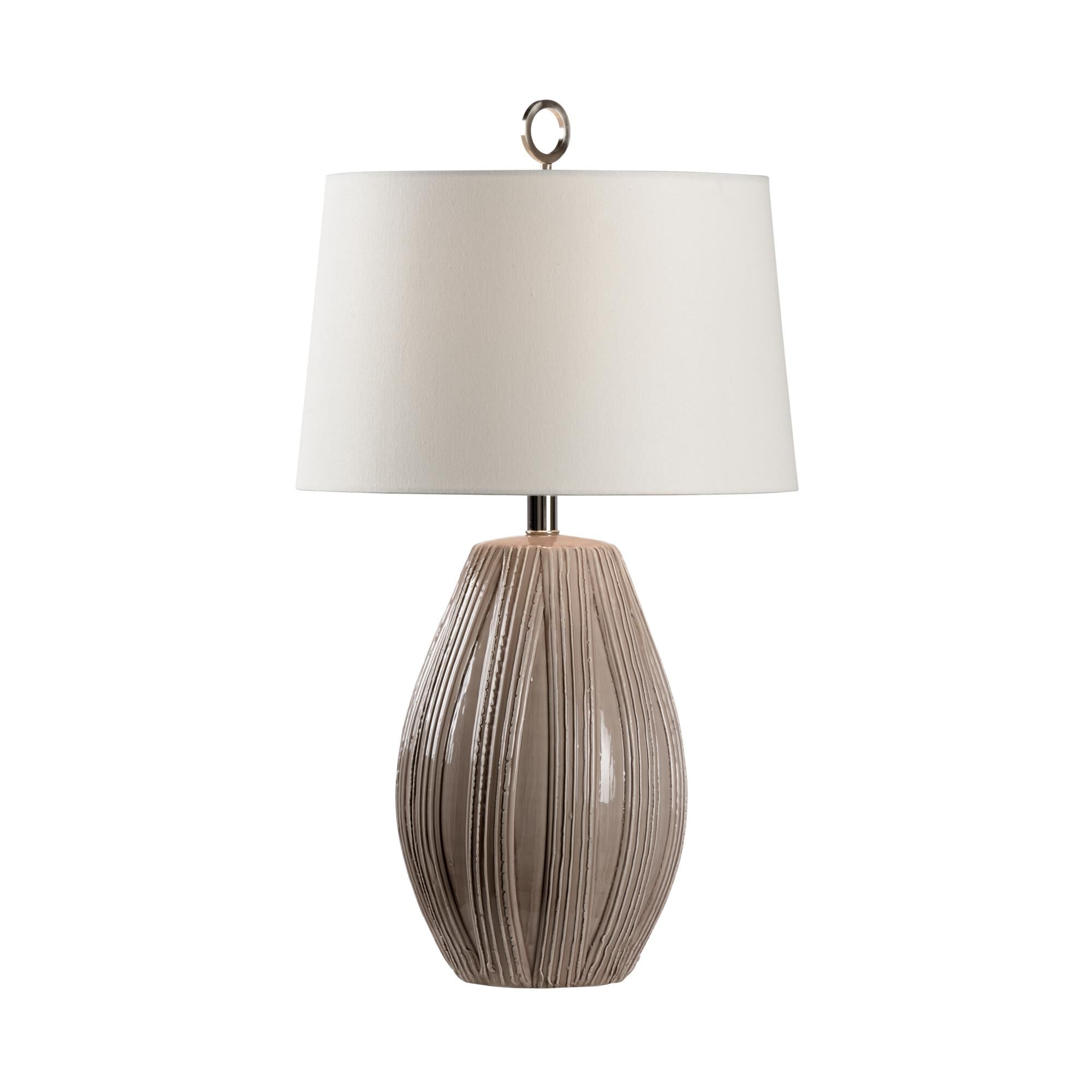 Shown in Taupe Glaze finish and Alabaster Linen shade