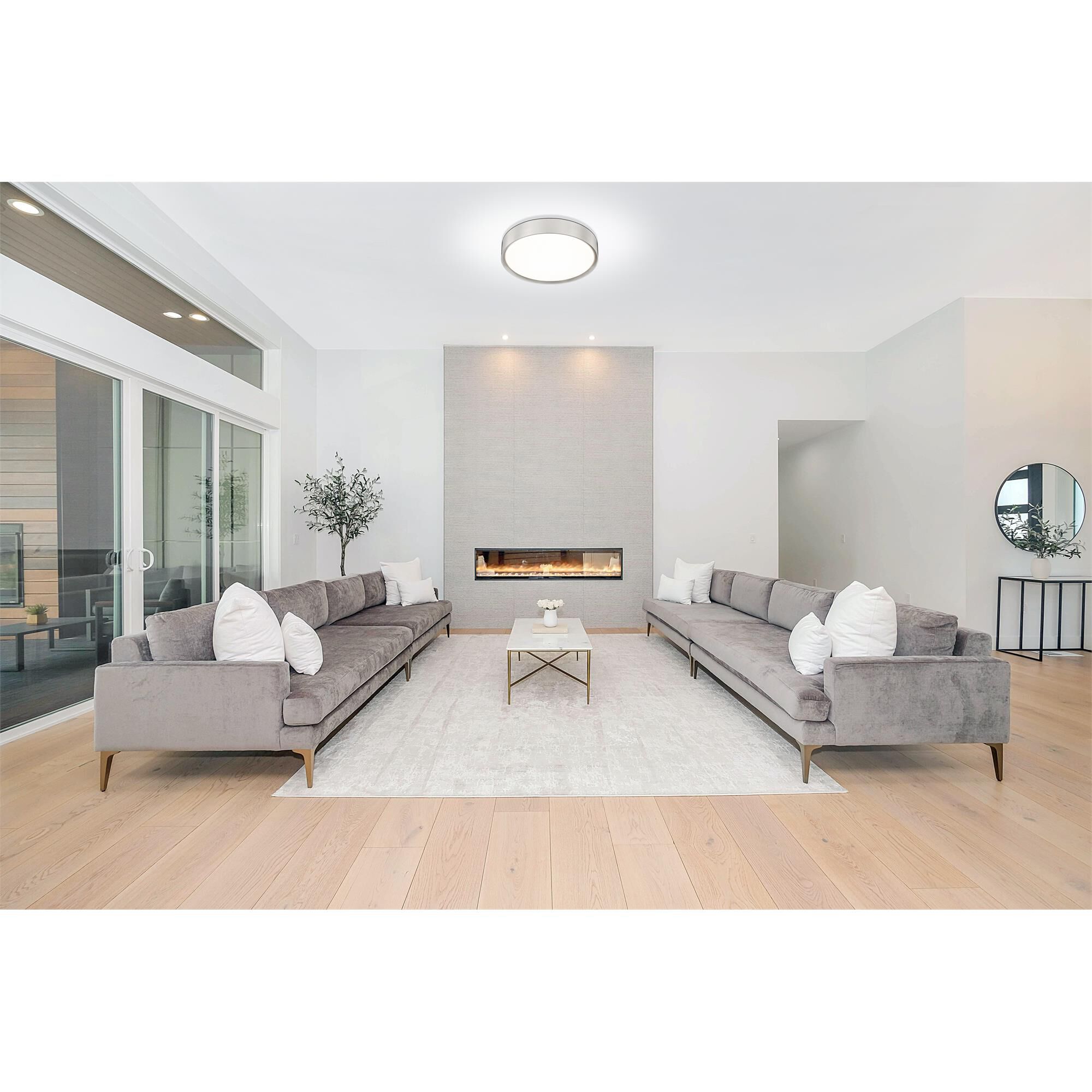 Shown in Brushed Nickel finish and Frosted glass and Frosted shade