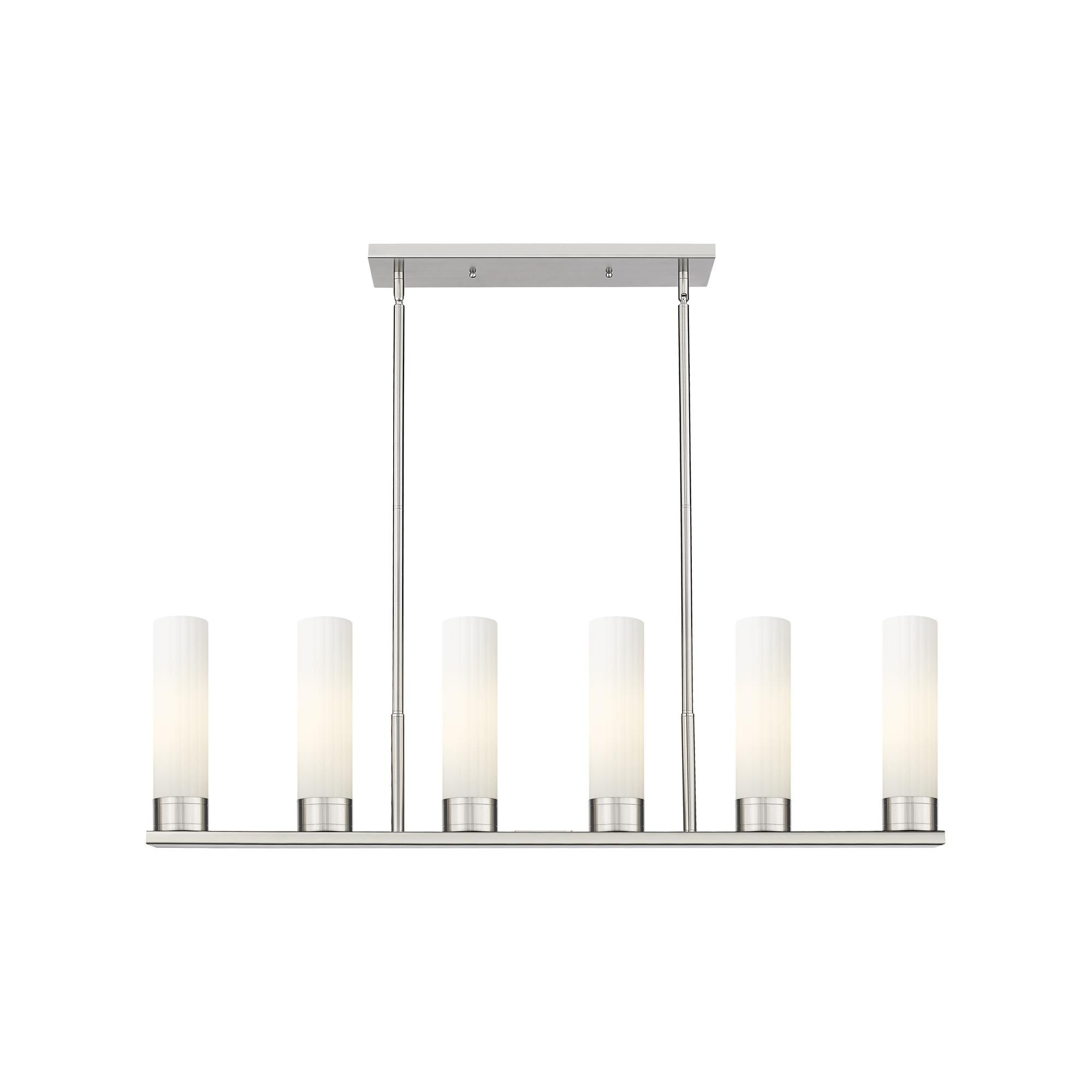 Shown in Satin Nickel finish and Matte White glass and Matte White Glass shade