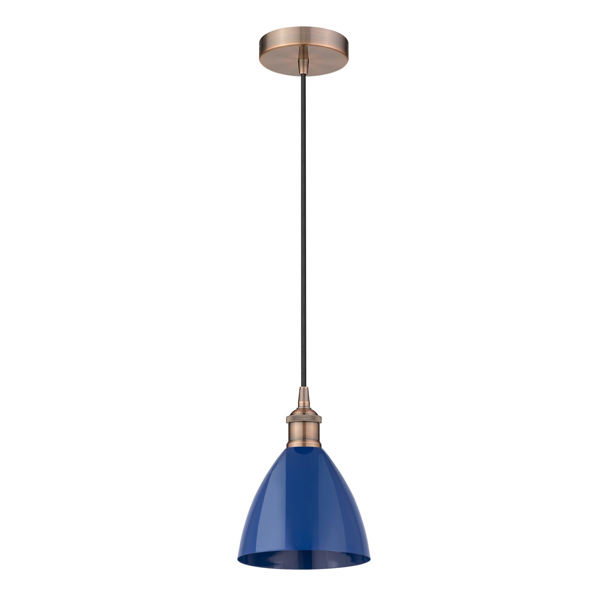 Shown in Antique Copper finish and Blue Plymouth Dome shade