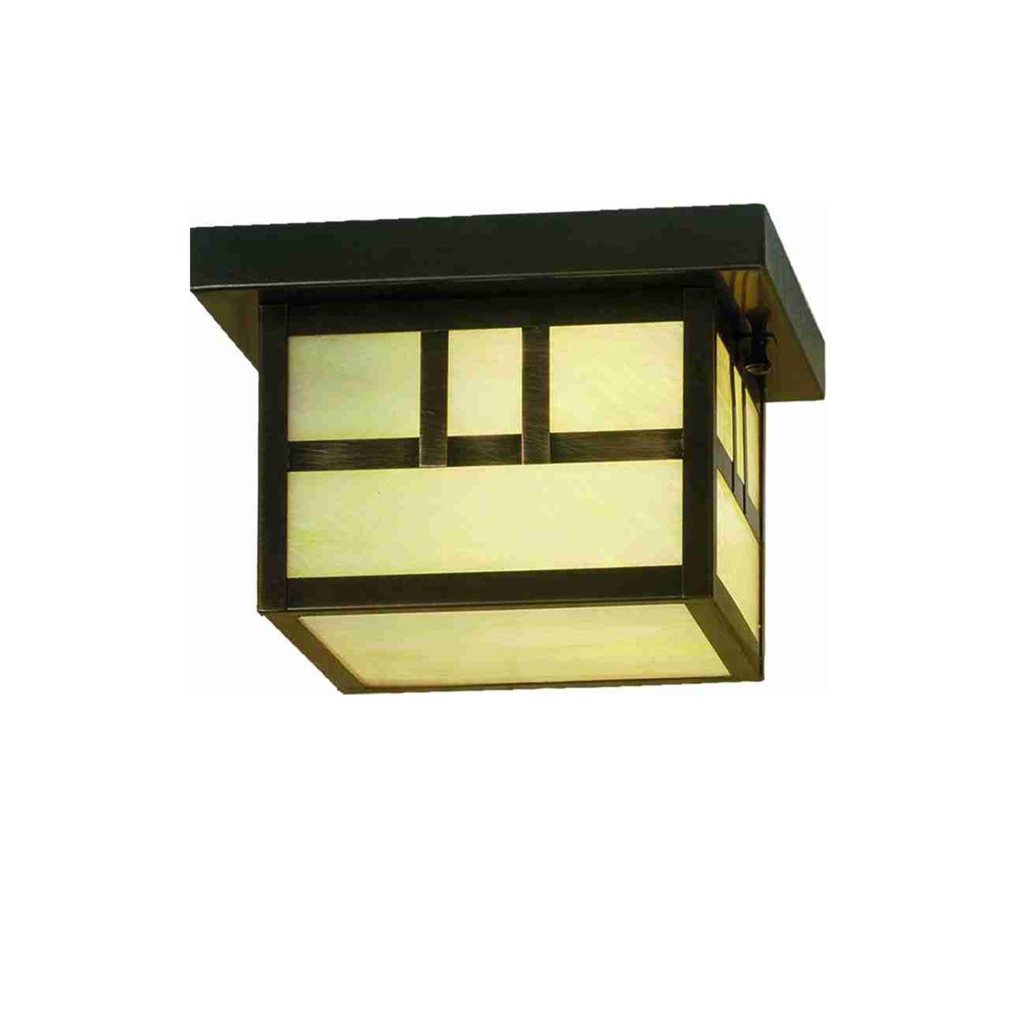 Shown in Craftsman Brown finish and Iridized Beige glass