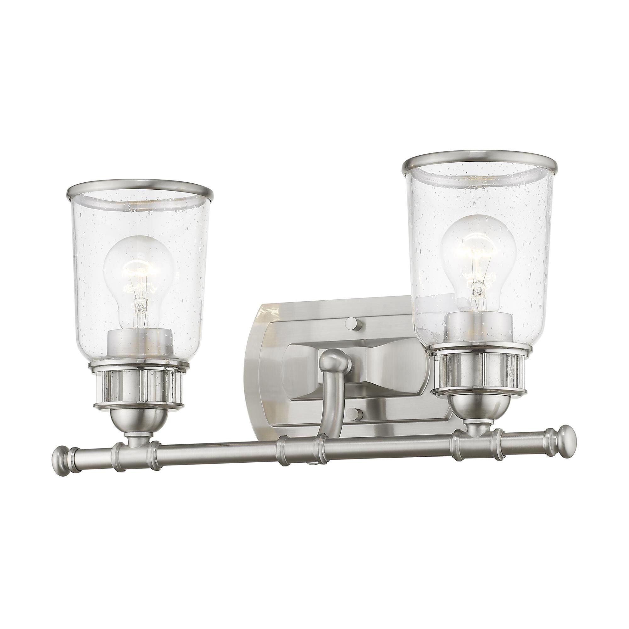 Shown in Brushed Nickel finish and Hand Blown Clear Seeded glass