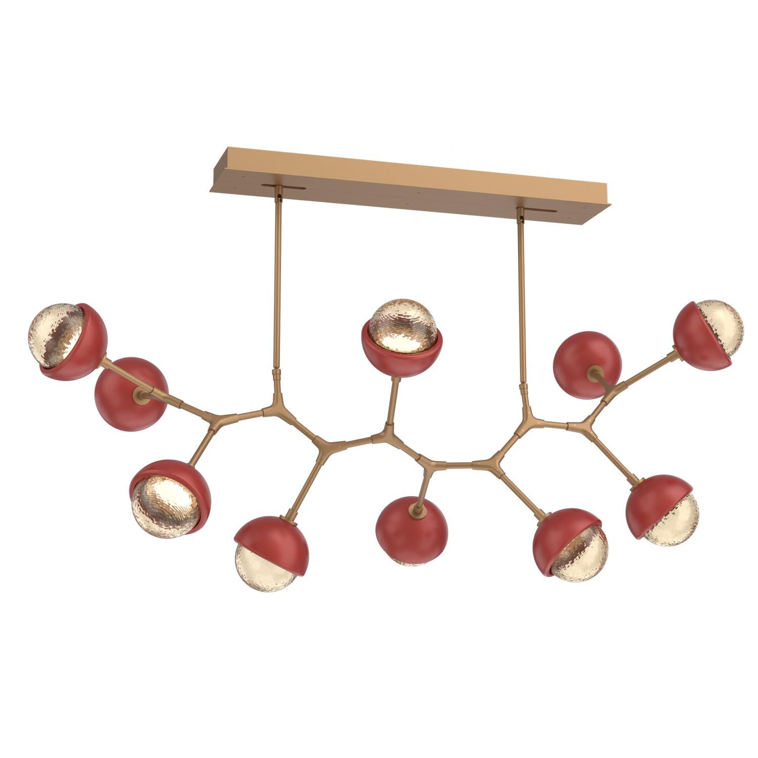 Shown in Novel Brass finish and Amber glass and Cinnamon Red accent