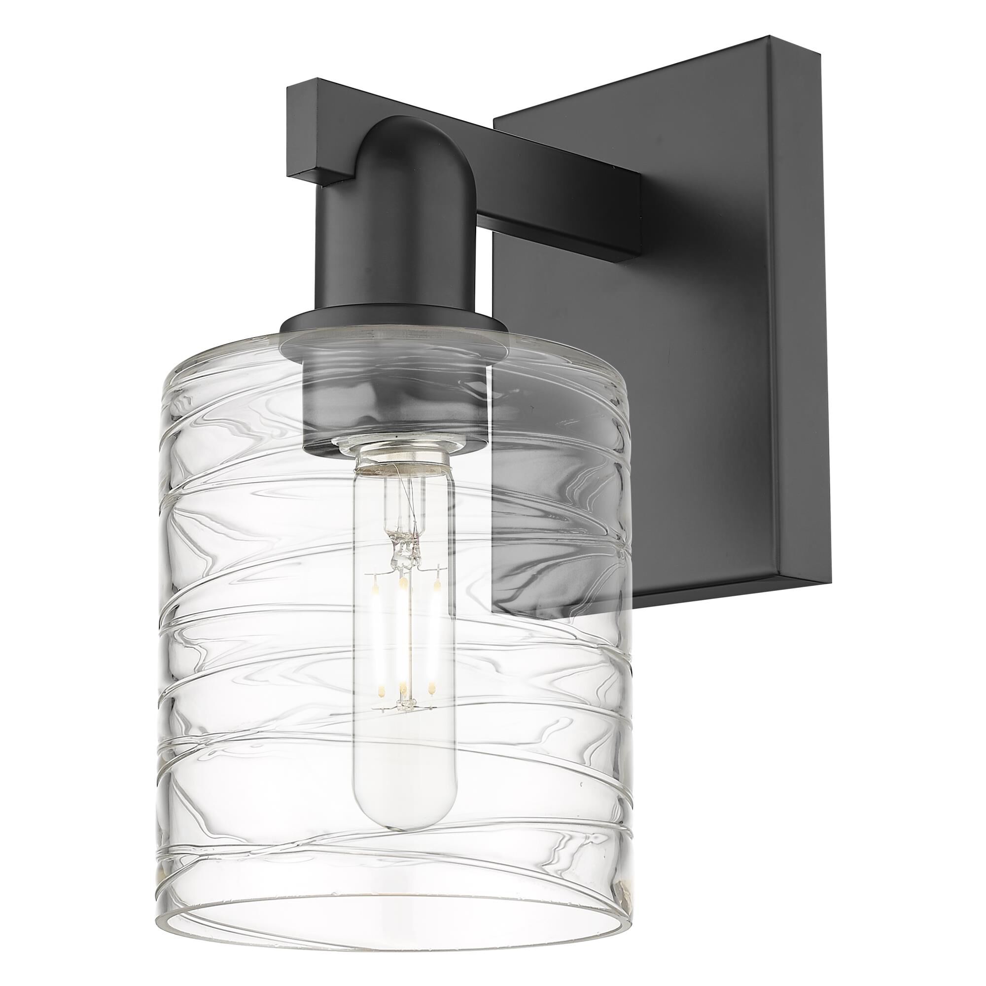 Shown in Matte Black finish and Deco Swirl glass