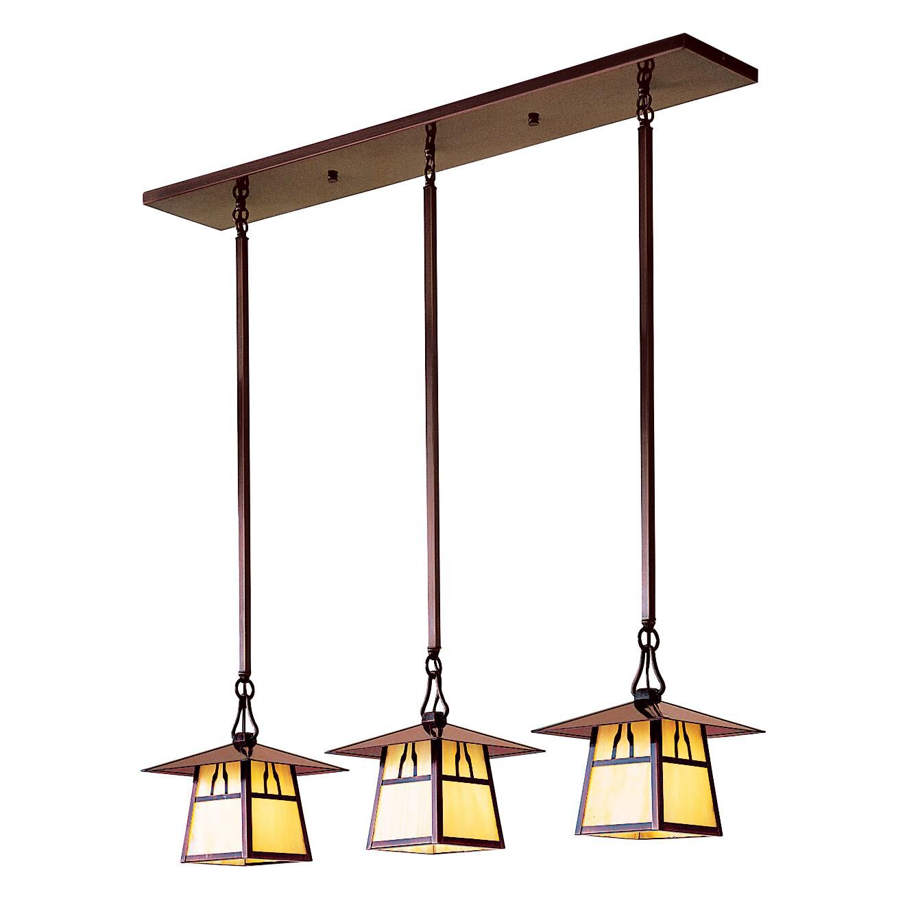 Shown in Antique Copper finish and Gold White Iridescent glass and Bungalow accent