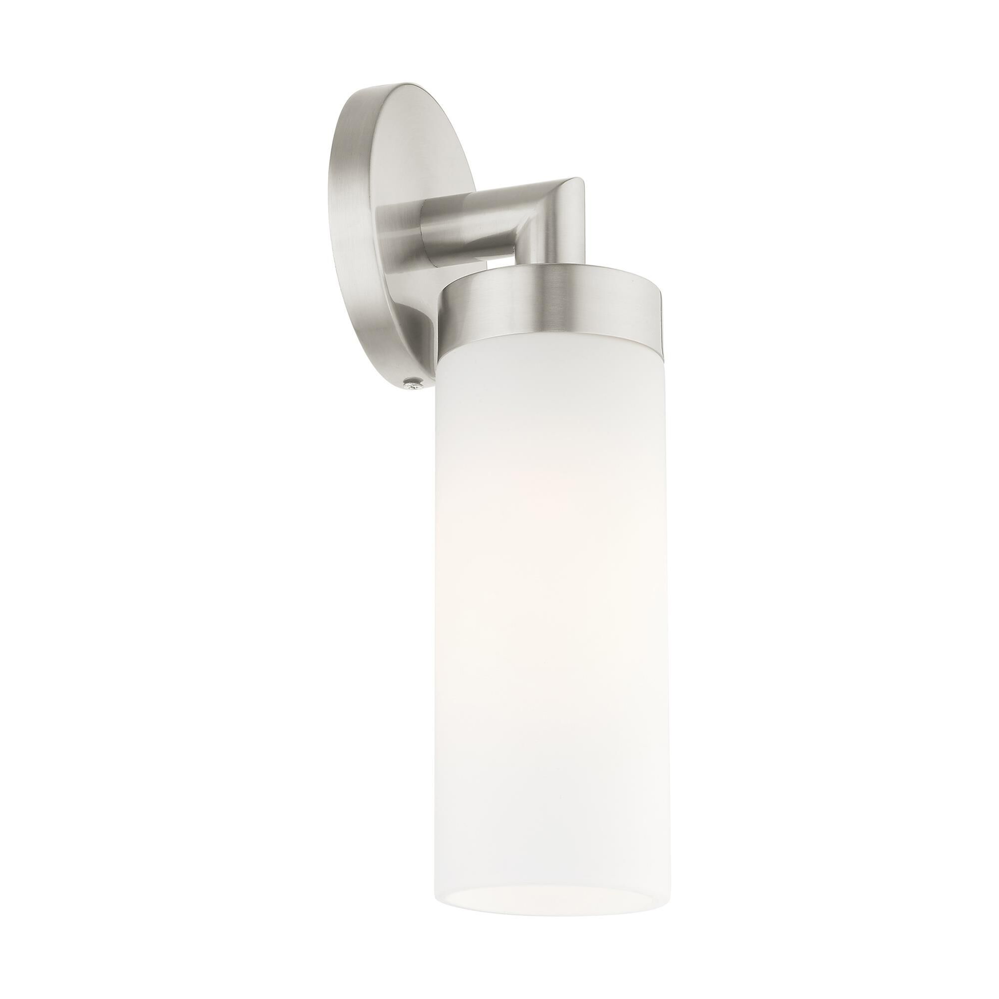 Shown in Brushed Nickel finish and Hand Blown Satin Opal White glass