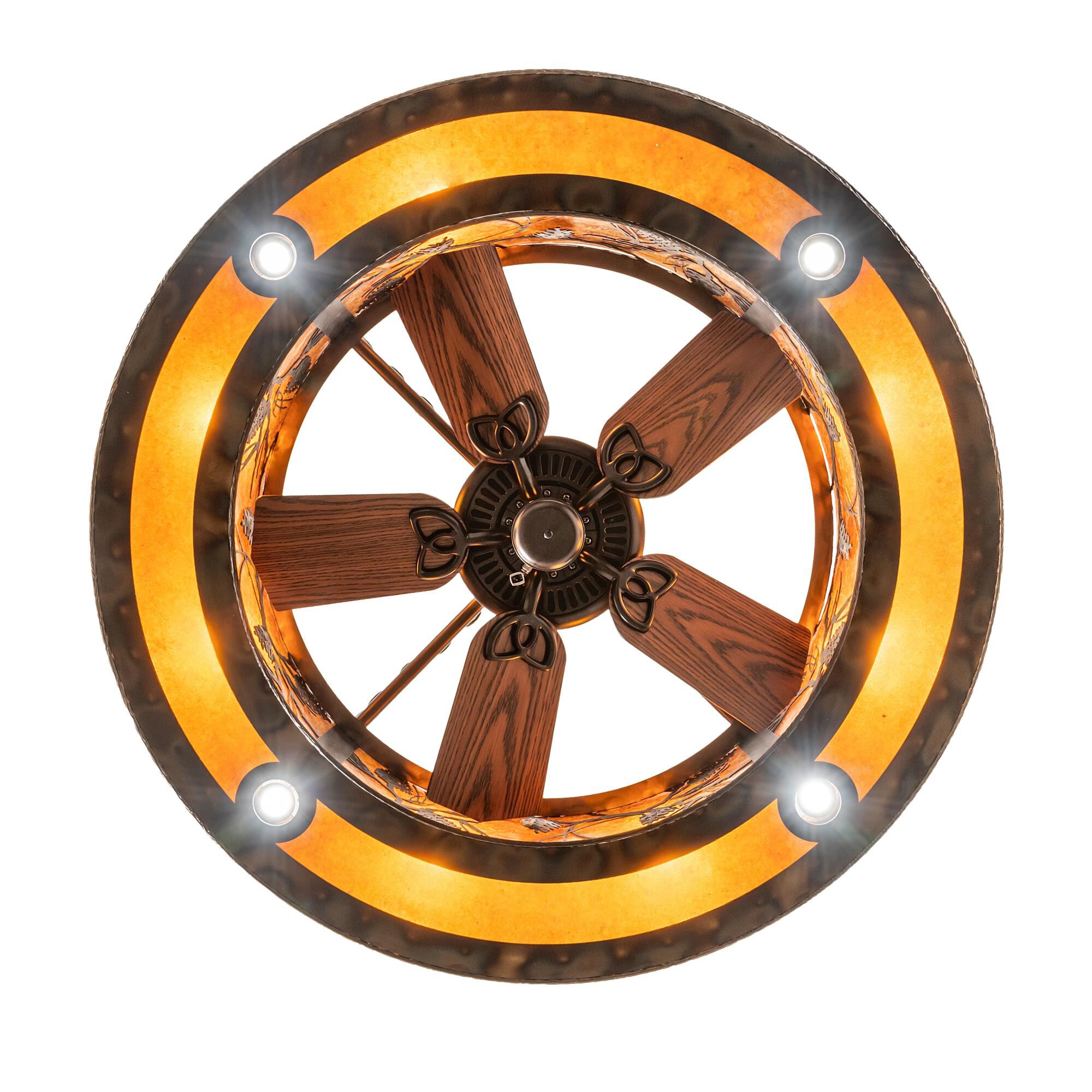 Shown in Antique Copper Finish;Burnished finish and Amber Mica glass